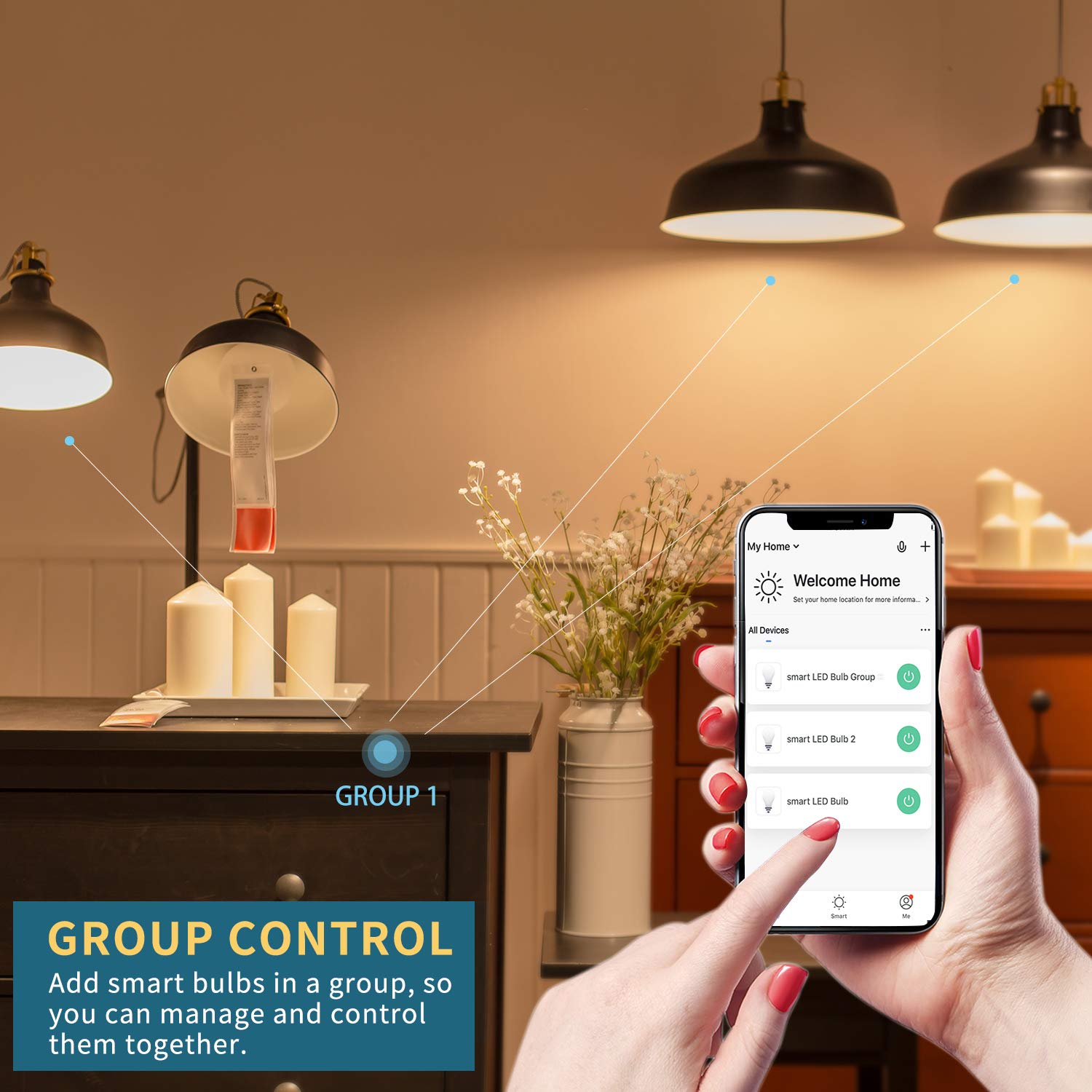 Peteme Smart WiFi LED RGB Light Bulbs, E26 A19 Multicolor, 4 Pack, Compatible with Alexa, Siri, Google Home, Glass, Brown