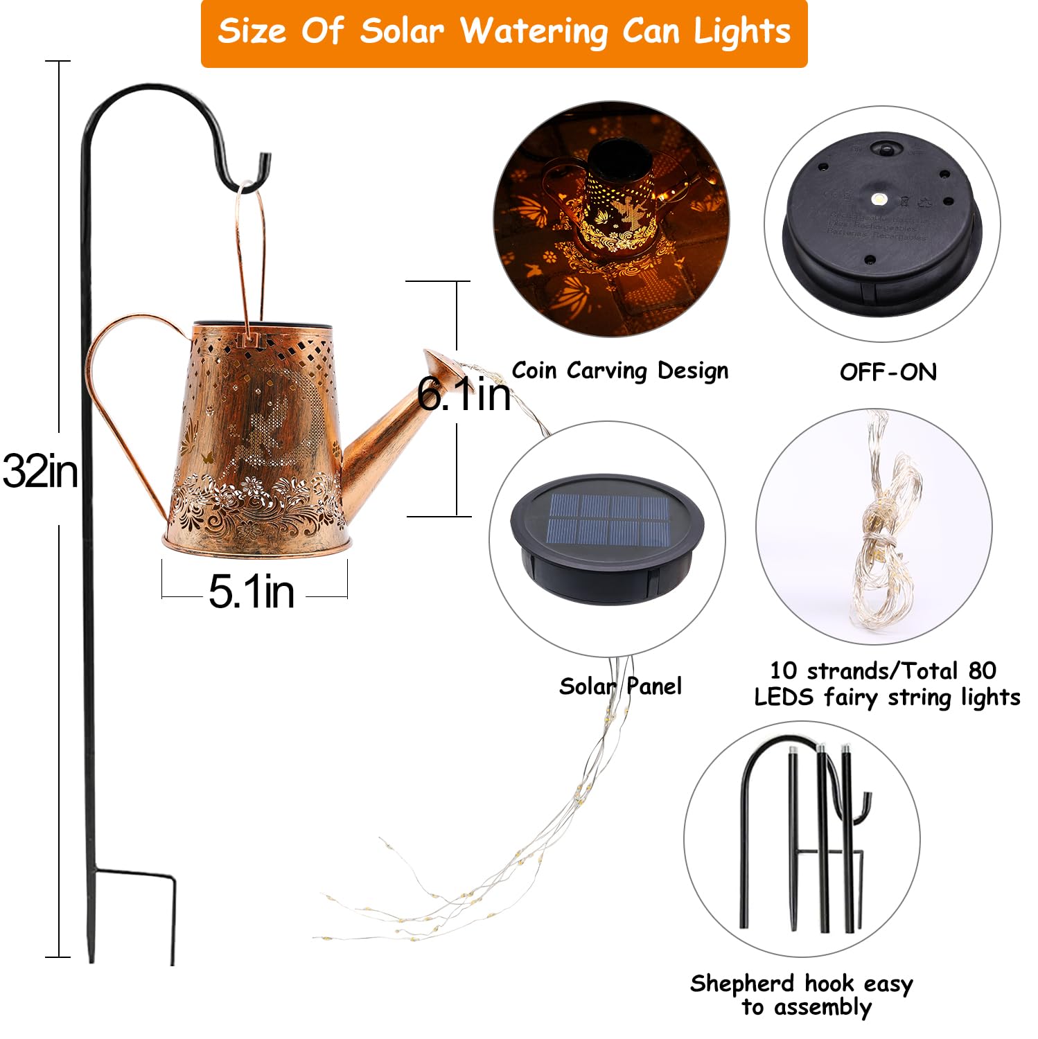 YJFWAL Solar Watering Can with Lights, Metal, Cool White, Butterfly-1pack, Unique Gifts for Mom and Grandma