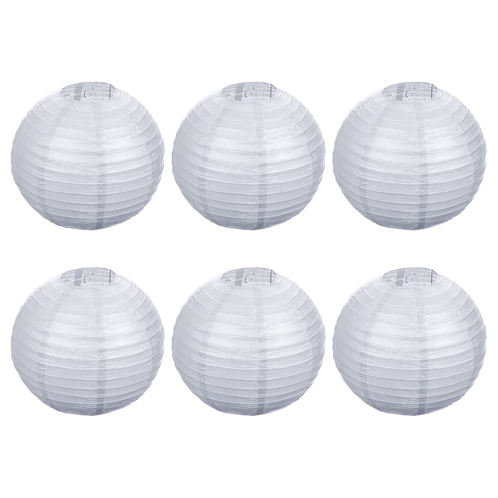Patikil 12 Inch Paper Lanterns, 6 Pack Round Folding Hanging Lamp Shade For Wedding Home Party Festival Celebration, Silver