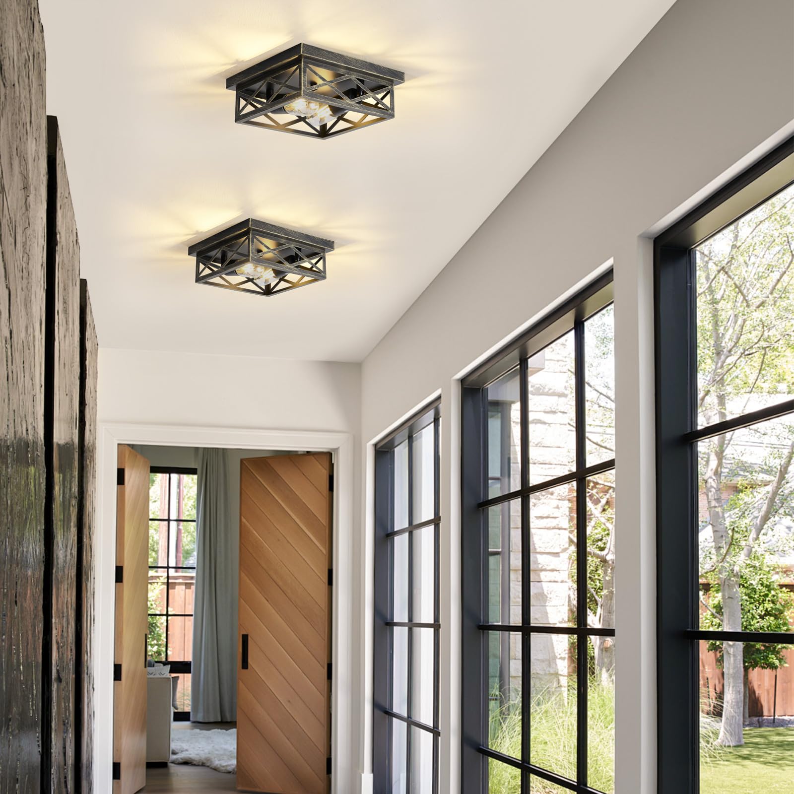 Lpinmeiju 1 Pack Farmhouse Flush Mount Ceiling Light, Rustic Hallway Light Fixtures Kitchen Ceiling Light Fixtures Suitable For