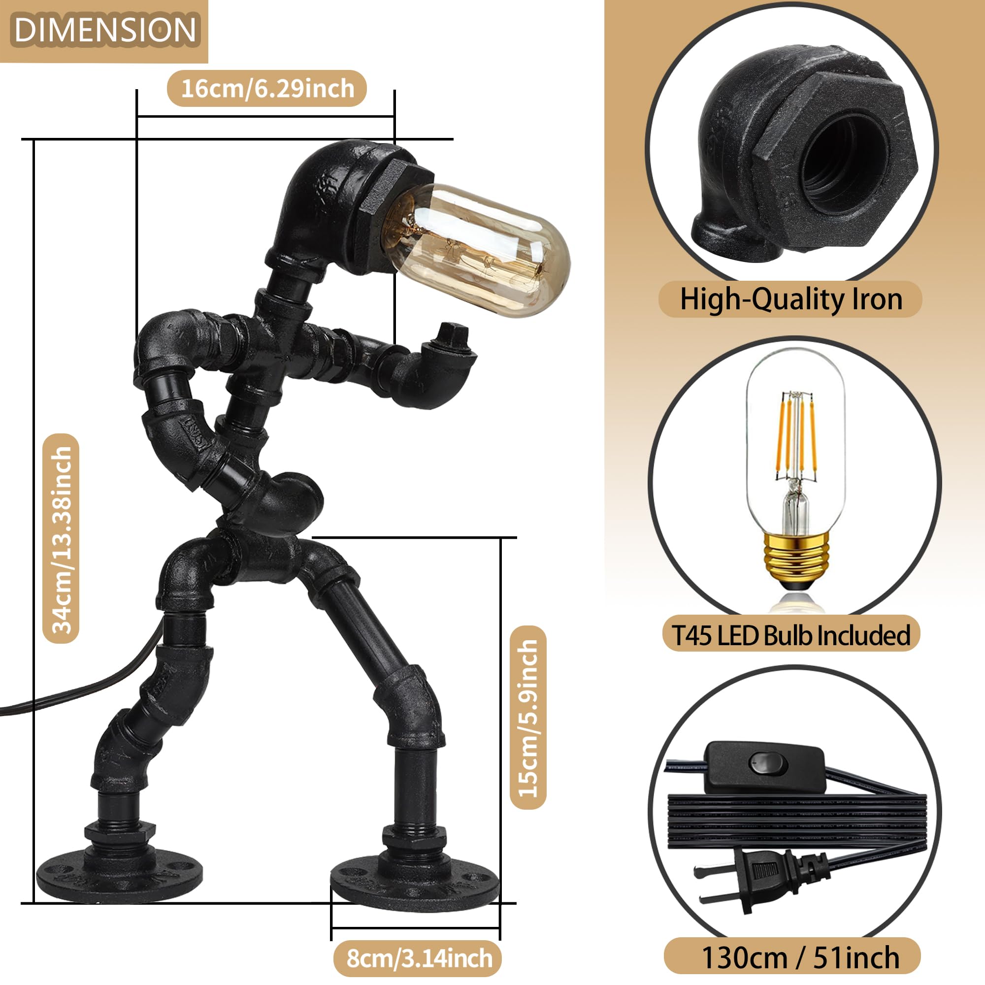 NOMGEG Electric Guitar Table Lamp - Steampunk Art Decor, Yellow, Model ZL-01R, Unique Gifts for Music Lovers
