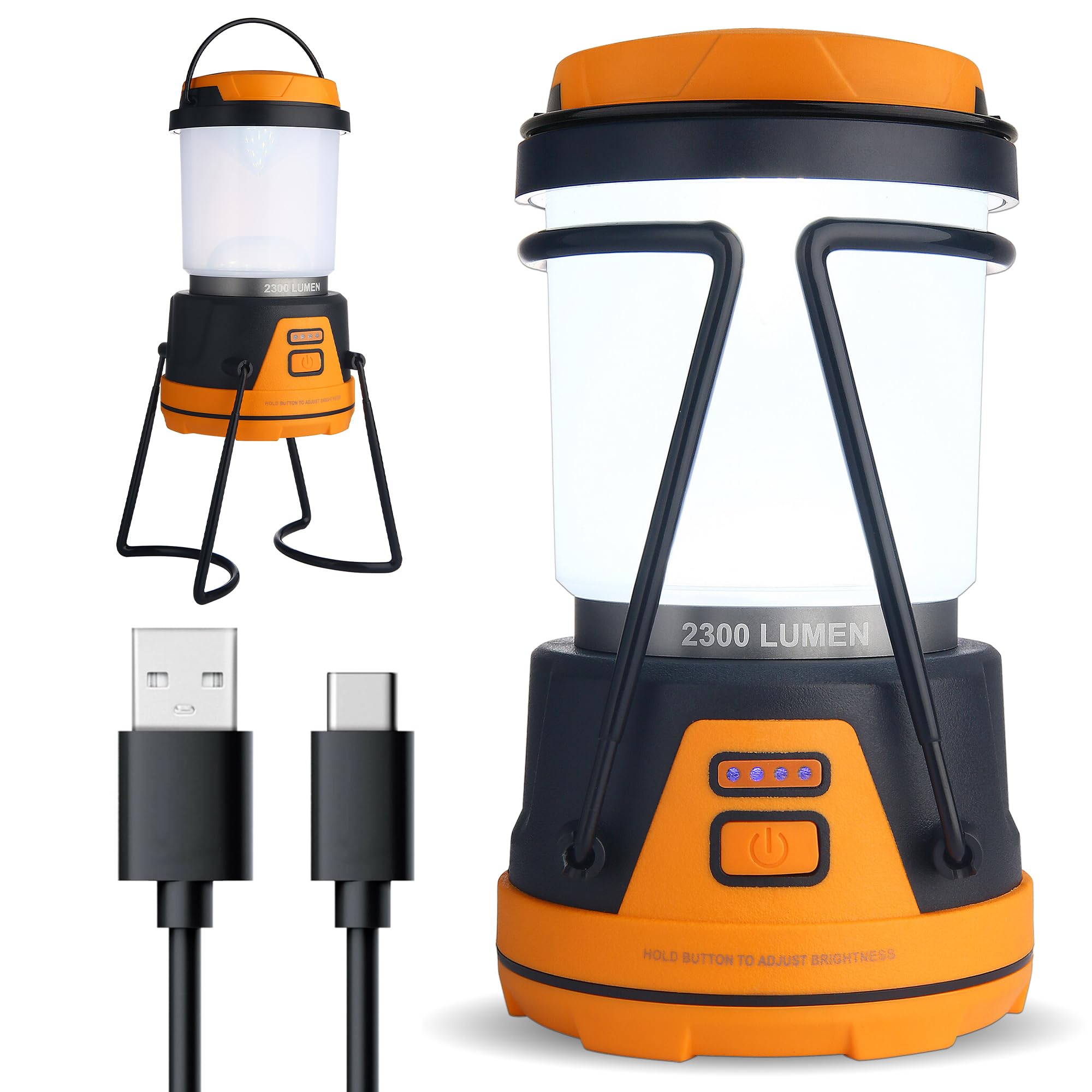 AYL Rechargeable LED Camping Lantern - 2300 Lumens, Portable, Waterproof, Black and Orange, Model RESL688