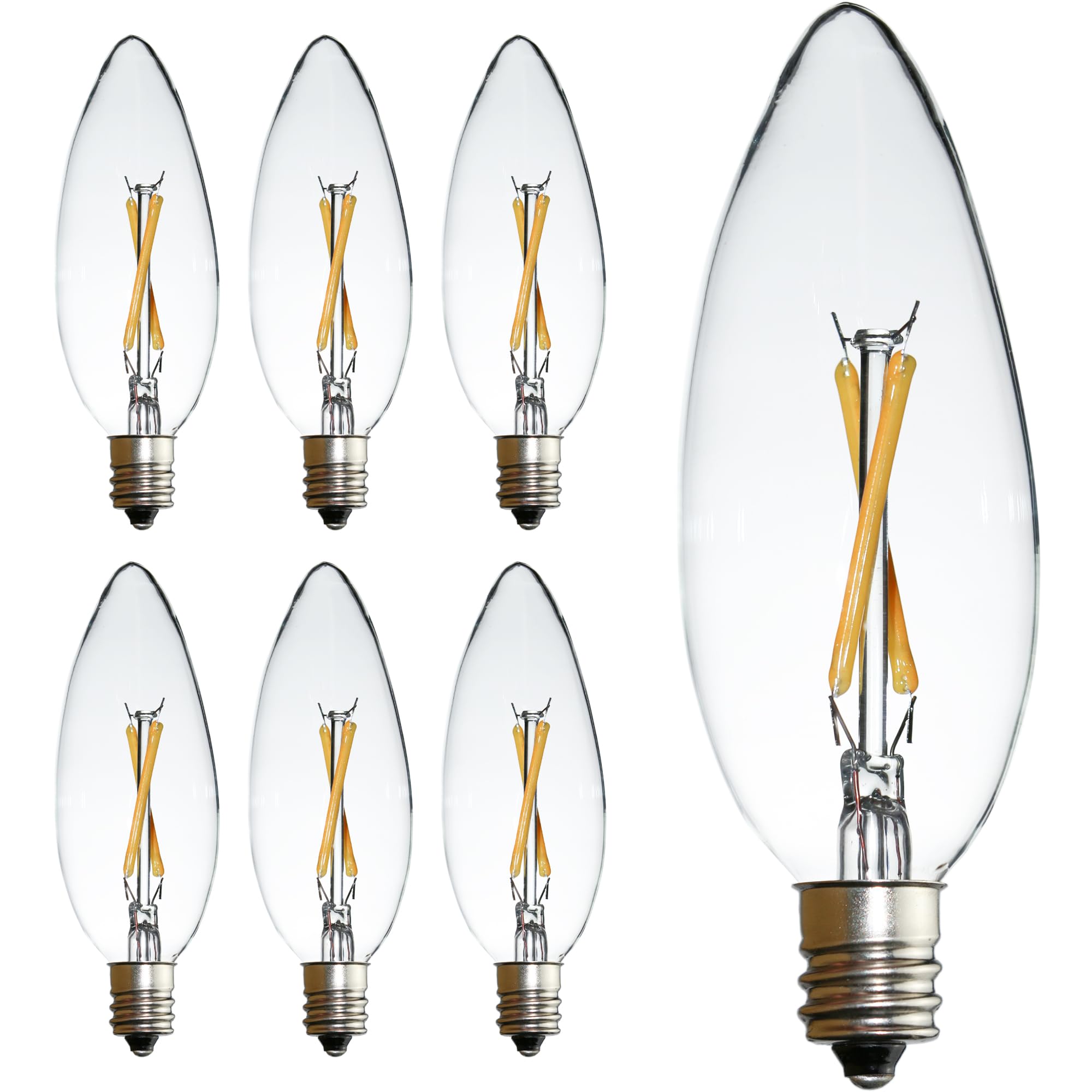 Fannis 6 Pack C32 Candle Led Edison Bulb, 2W Equals 20W, Warm White 2700K, E12 Base Vintage Clear Glass Candle Light Bulb For Pe
