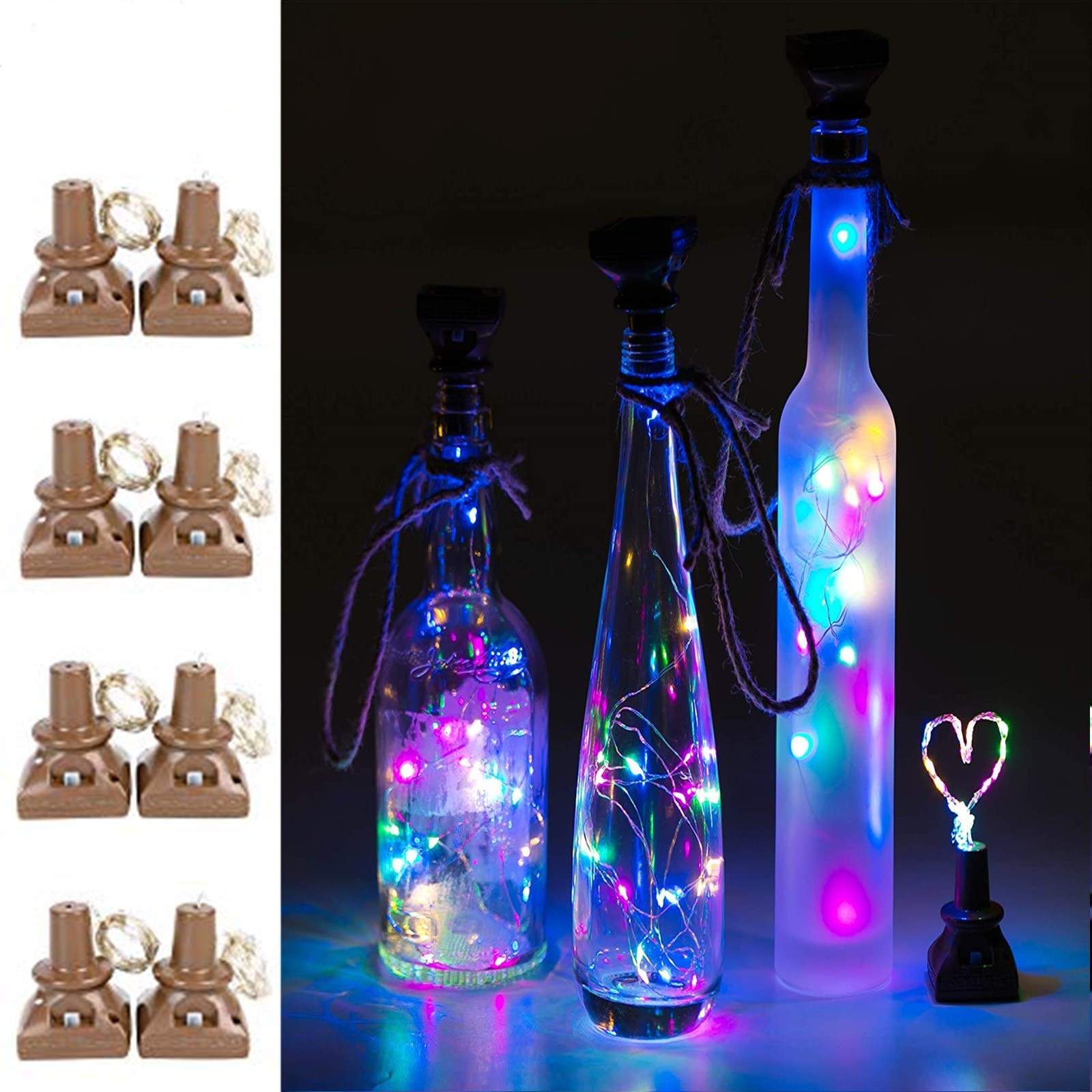ZNYCYE Solar Powered Wine Bottle Lights - 20 LED Fairy Cork String Lights, 8 Pack, Multicolor, Plastic for Outdoor Holiday Decor
