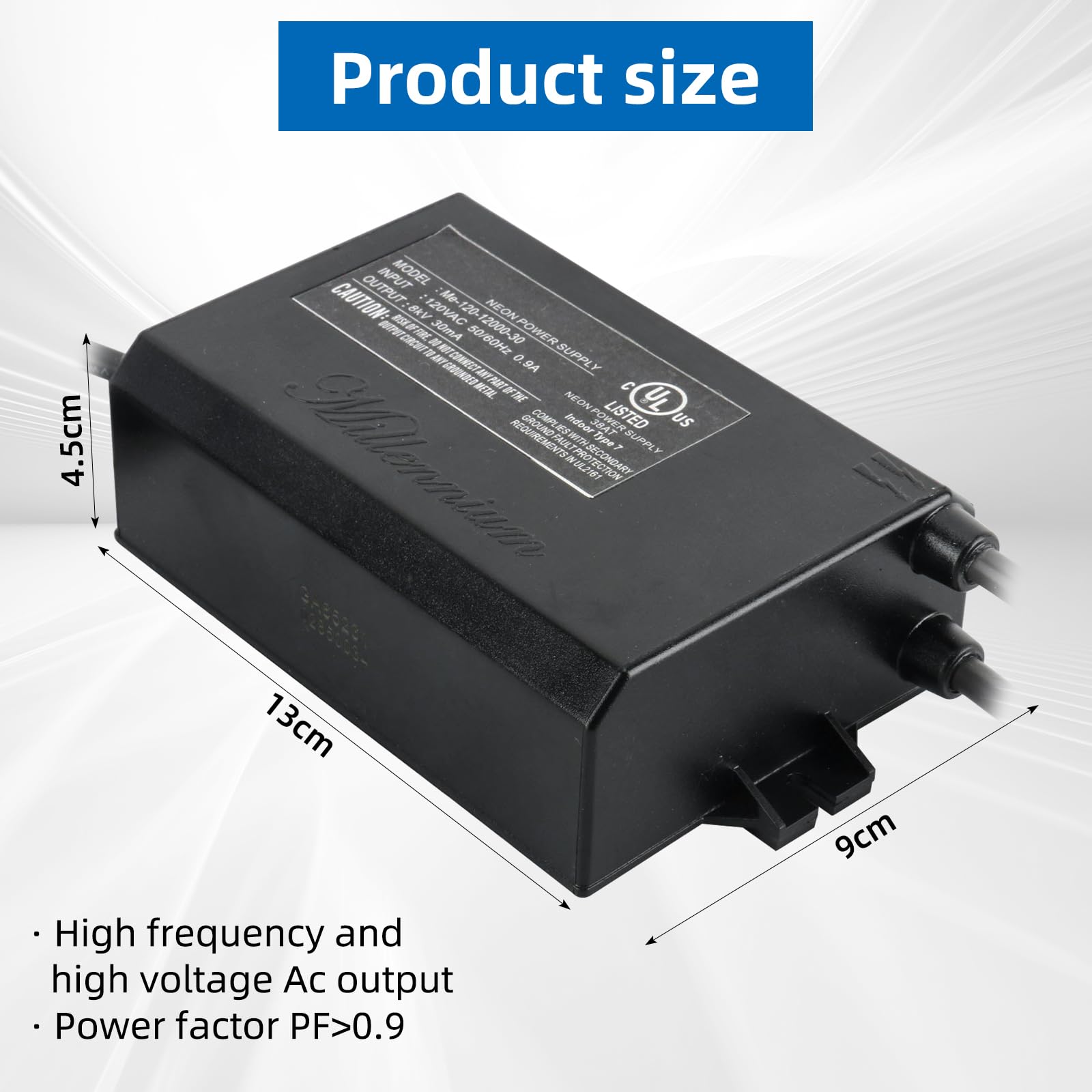 Yaeccc Neon Light Transformer 8KV 30mA UL Listed Power Supply Black ME-120-12000-30