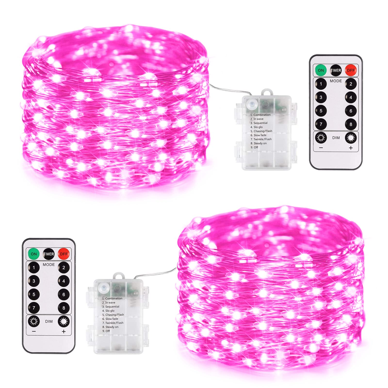 JMEXSUSS 200 LED Pink Fairy Lights, Battery Operated, 33ft, 8 Modes, Remote Control, Perfect for Bedroom and Valentines Day Decor