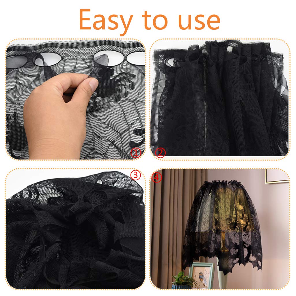 Poualss 3Pcs Halloween Lamp Shade Cover Black Lace Spider Web Lampshade Cover Topper Scarf For Halloween Lamp Decorations, 20 X