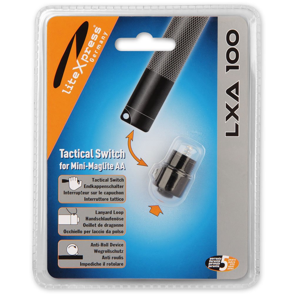 LiteXpress Tactical Switch LXA100 End Cap for Mini Maglite AA - Black Aluminum