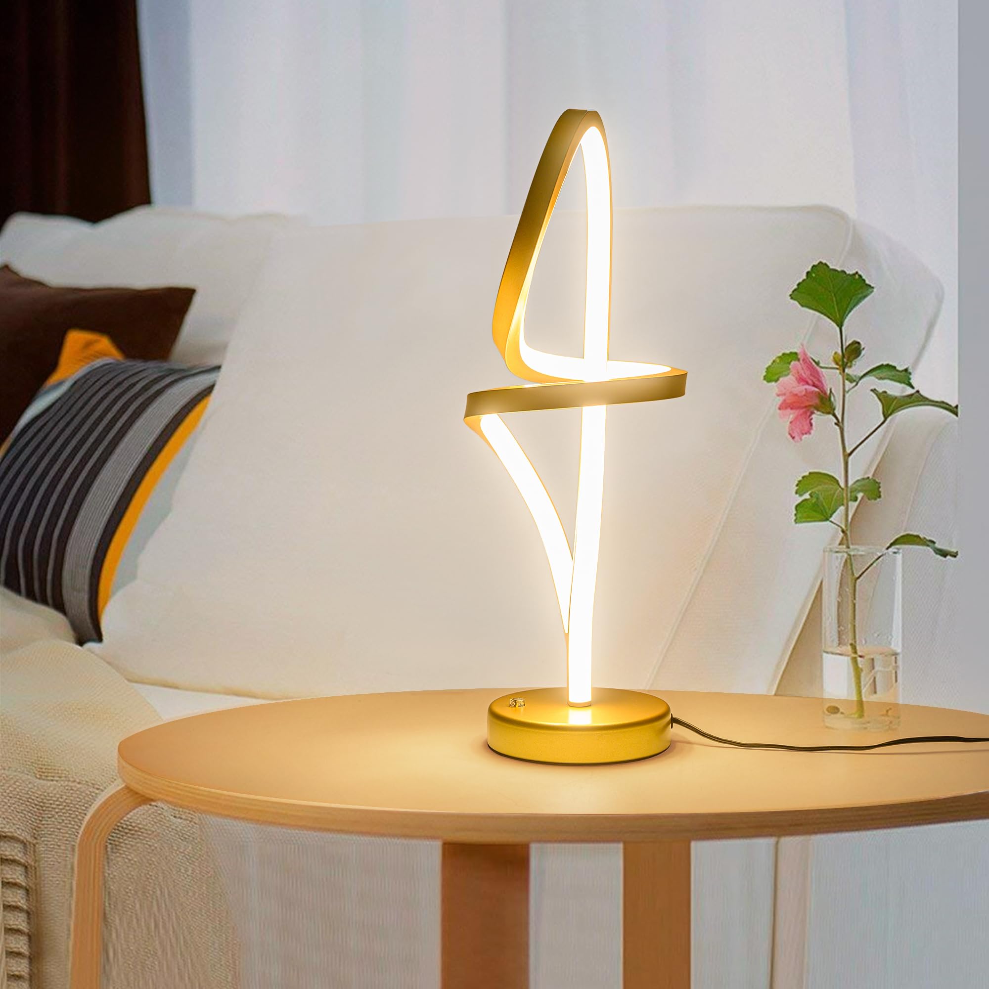 Mayful Modern Table Lamp,Rgb Table Lamp,Led Spiral Lamp, Gold Bedside Lamp With 7 Colors 10 Light Modes, Touch Dimmable Nightsta
