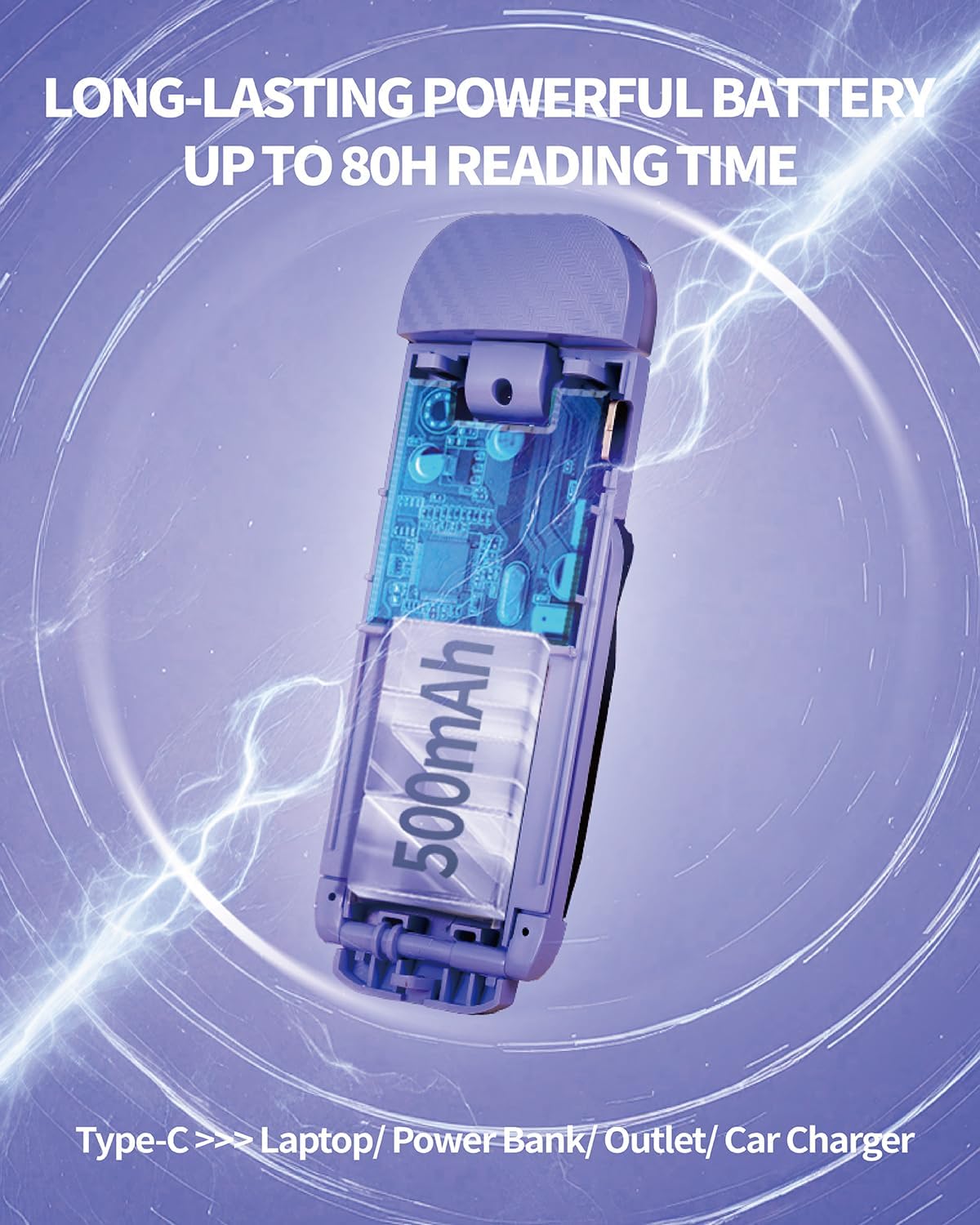 Hemonnkam Clip-On Reading Light, Rechargeable, Abs & Pc, Romantic Purple, Model Book Light-003