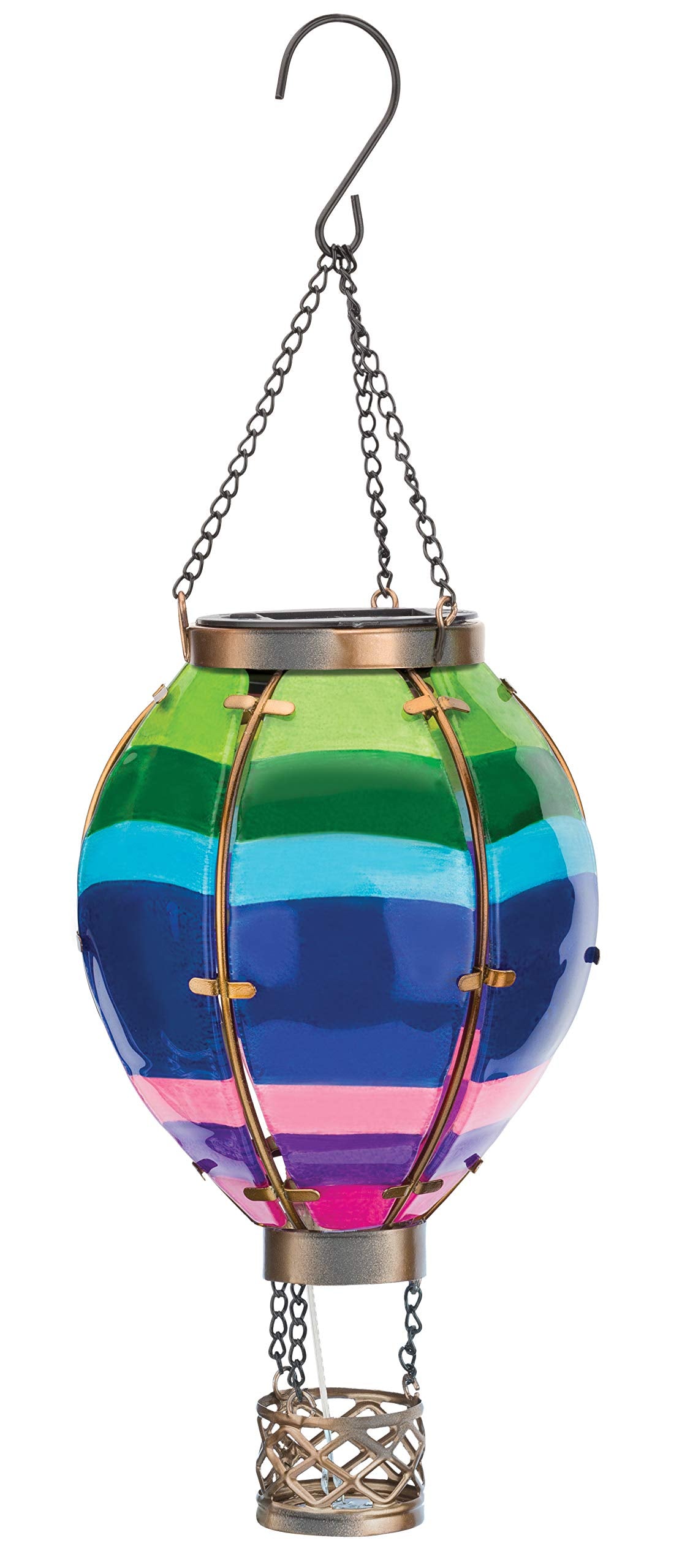 Regal Art & Gift Hot Air Balloon Solar Lantern, Small, Stripe, Metal & Glass, Waterproof LED Outdoor Lamp