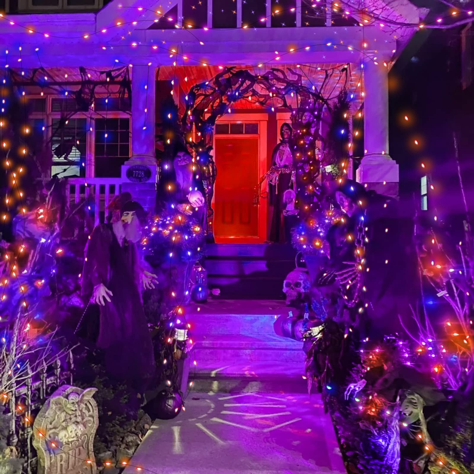 [ 3 Pack ] Halloween String Lights With Timer, Total 180Led 59Ft Copper Wire Battery Operated Halloween Decorations Indoor Outdoor Outside Yard Home Party Decor, 60Led 19.7Ft Each(Orange & Purple)