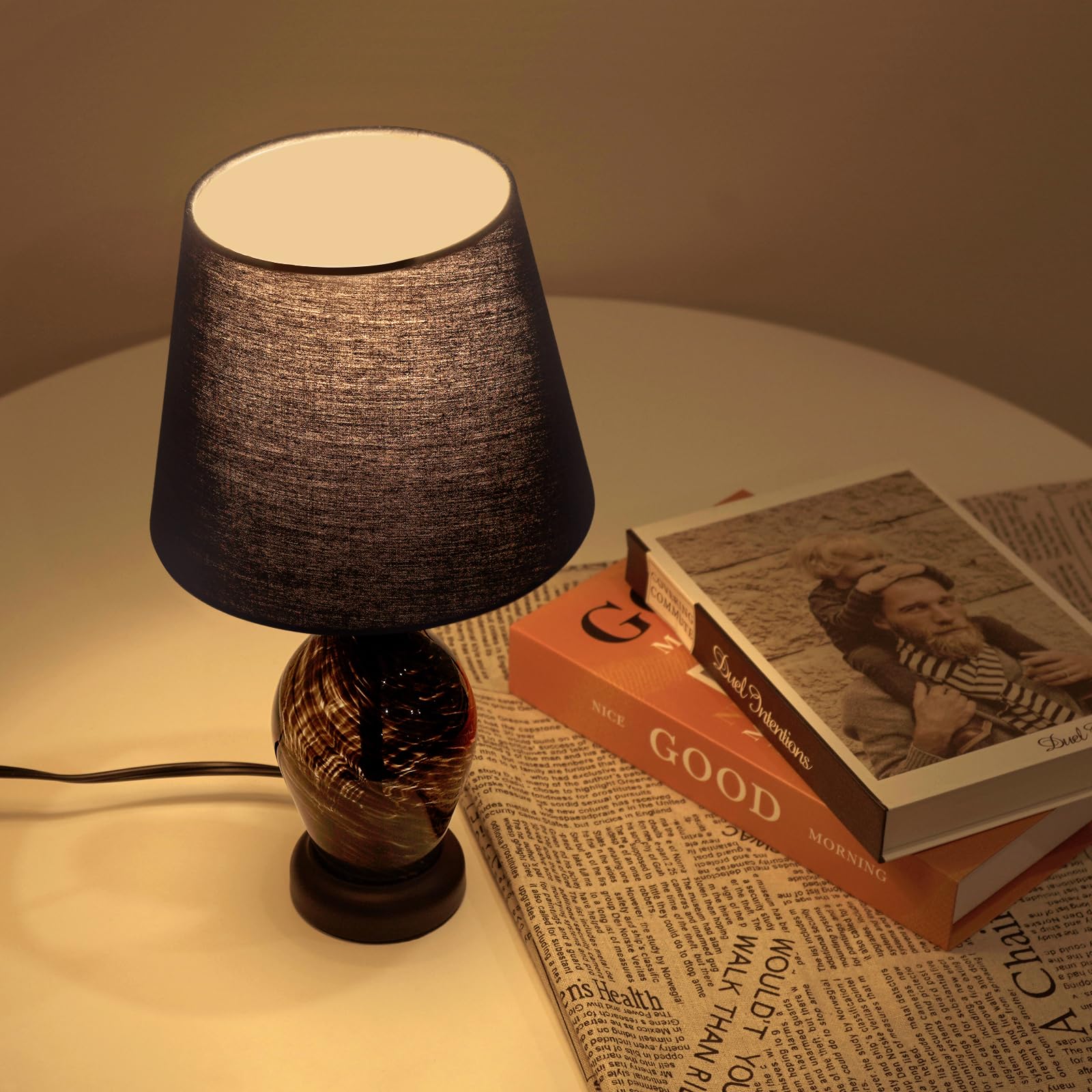 Onewish Small Bedside Table Lamp Set Of 2, Wine Bottle Shape Glass Body, Warm Ambient Lighting, Bulb Included, 14'' Height, Blac