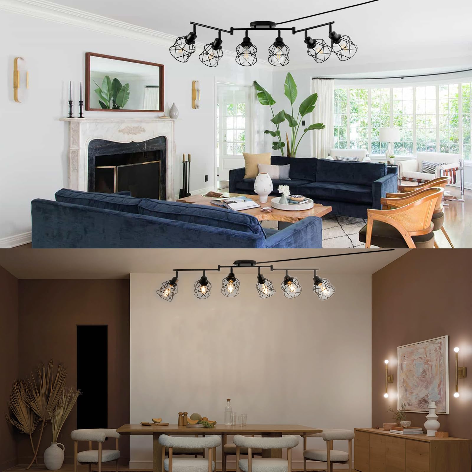 vivihobb Dimmable 6-Light Plug in Ceiling Light, Black Metal Track Lighting Kit, 16.5' Cord, Modern Industrial Style
