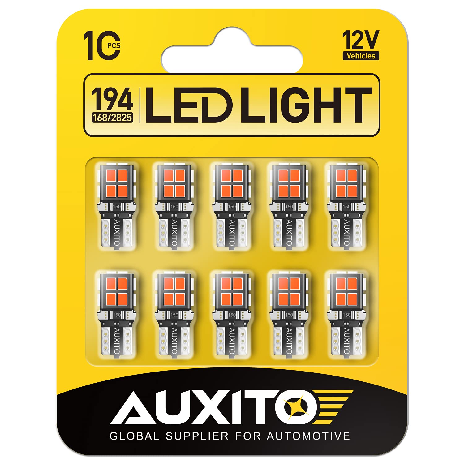 AUXITO 194 LED Light Bulb 14-SMD Replacement for Car Dome Map Door License Plate Lights, Pack of 10, Red