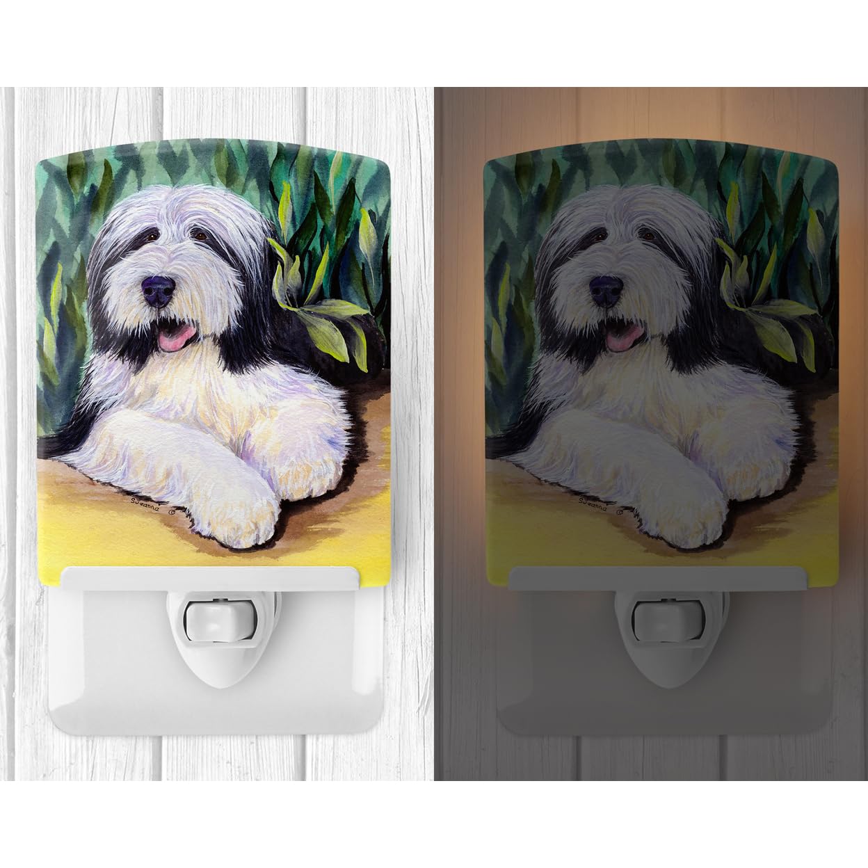 Caroline'S Treasures Ss1038Cnl Bearded Collie Ceramic Night Light Compact, Ul-Certified, Ideal For Bedroom, Bathroom, Nursery, Hallway, Kitchen, 6X4X3, Multicolor
