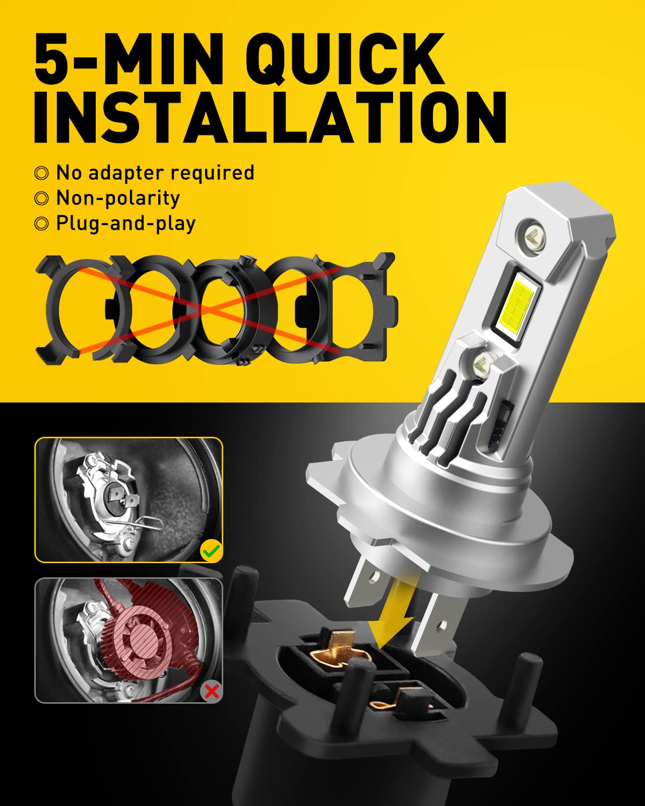 Auxito Upgradedh7 Led Bulbs, 350% Brighter, 6500K White, 1:1 Mini Size, No Adapter Required, Non-Polarity, All-In-One H7Ll Fog Light Bulb, Plug And Play, Pack Of 2