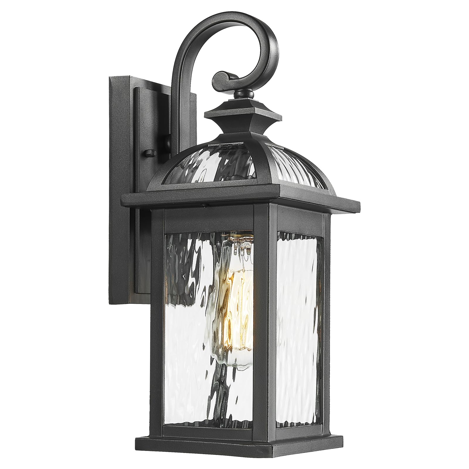 Darkaway Outdoor Lights Fixture Wall Mount, Exterior Wall Light with Water Ripple Glass Waterproof Black Outside Wall Sconce for