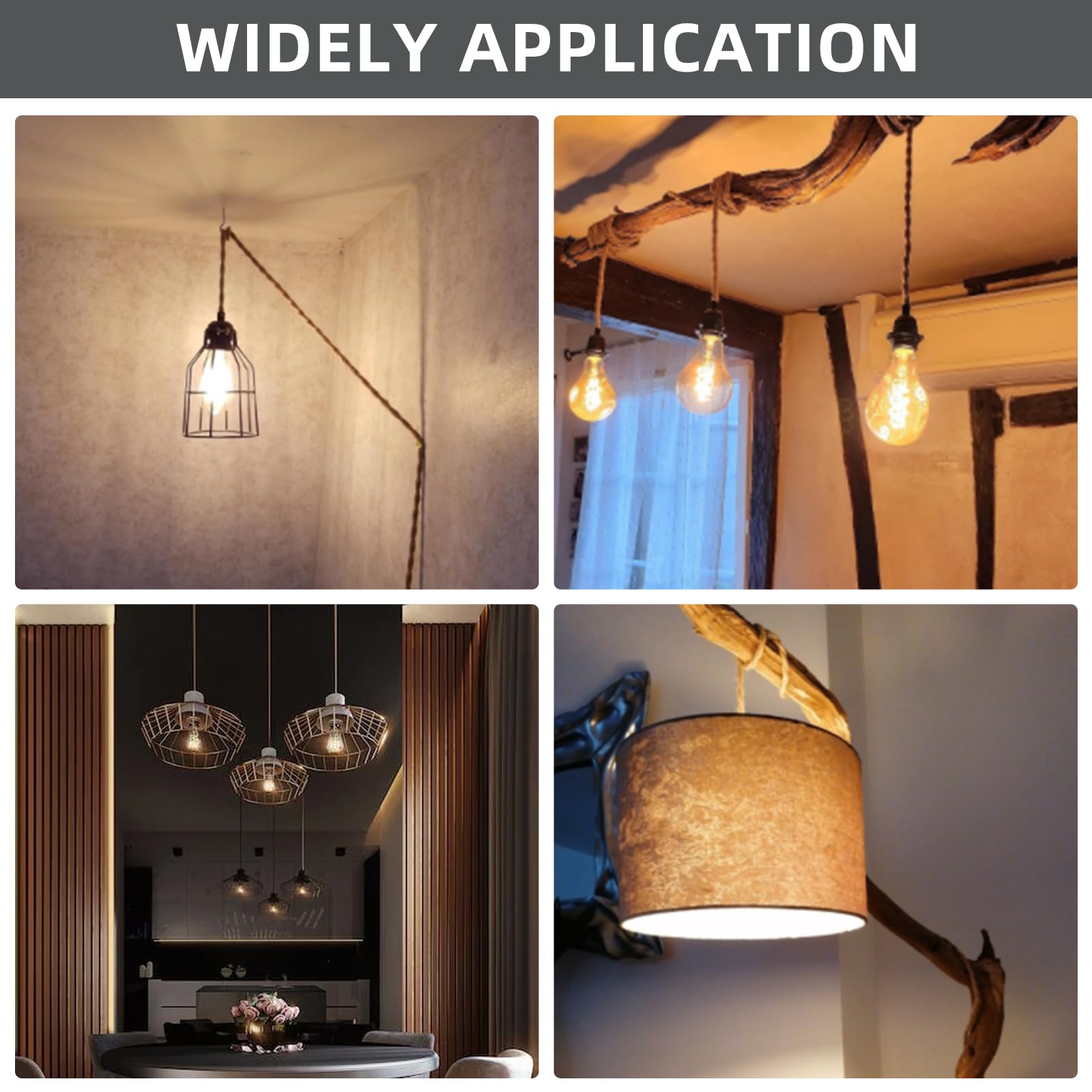 Plug In Hanging Diy Light Fixture,14.8Ft Pendant Lamp Lights Rope Cord E26 Bulbs Socket (Natural Brown+Hemp Rope+Dimmable Switch