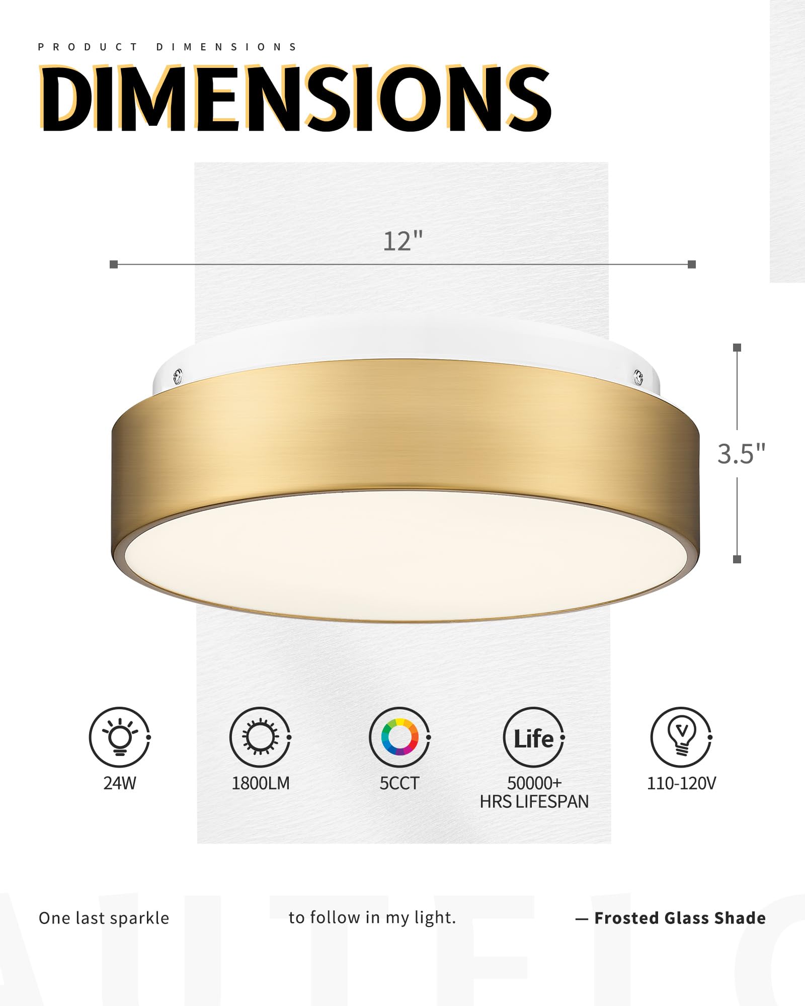 Autelo Led Close To Ceiling Light Fixture 12'' Led 18W Flush Mount Ceiling Light Fixtures With Frosted Glass Shade In Brass Fini