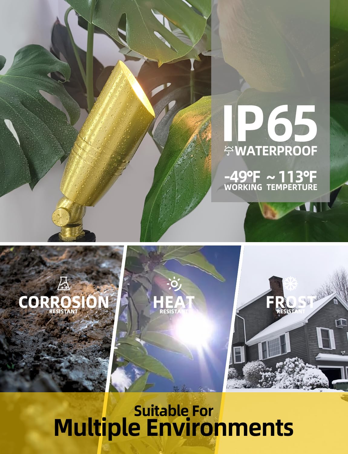 Coloer Die-Cast Brass Landscape Spotlight 6-Pack With 5W Aluminum Housing Led Mr16 Bulb,12V Ac/Dc Low Voltage Copper Outdoor Lighting, Directional Garden Patio Spot Up Light (102B Brass Finish)