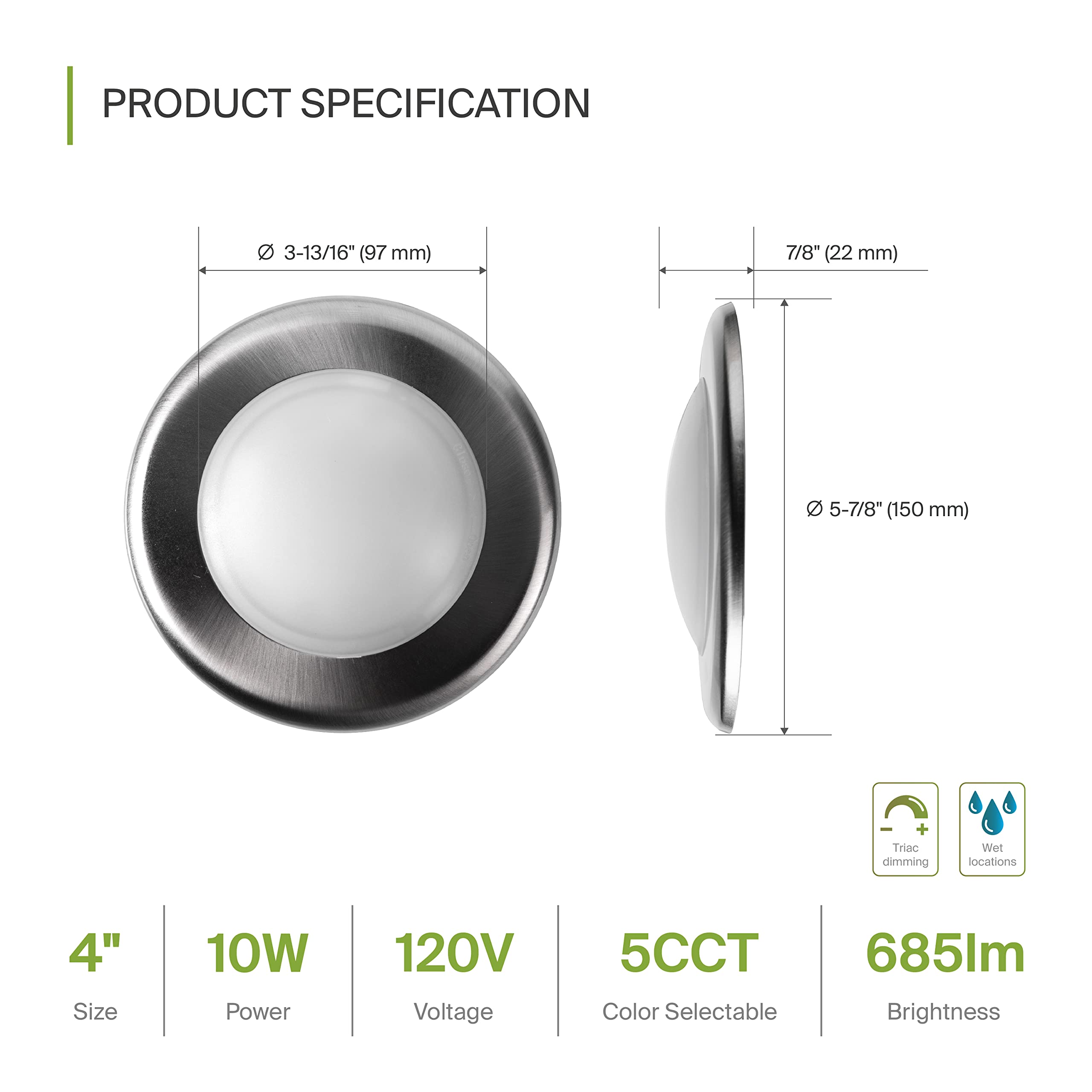 Asd 6 Pack Led Disk Lights 4 Inch, 10W 5Cct 2700K-5000K 685Lm, Dimmable Flush Mount Ceiling Light Fixture, Low Profile Surface M