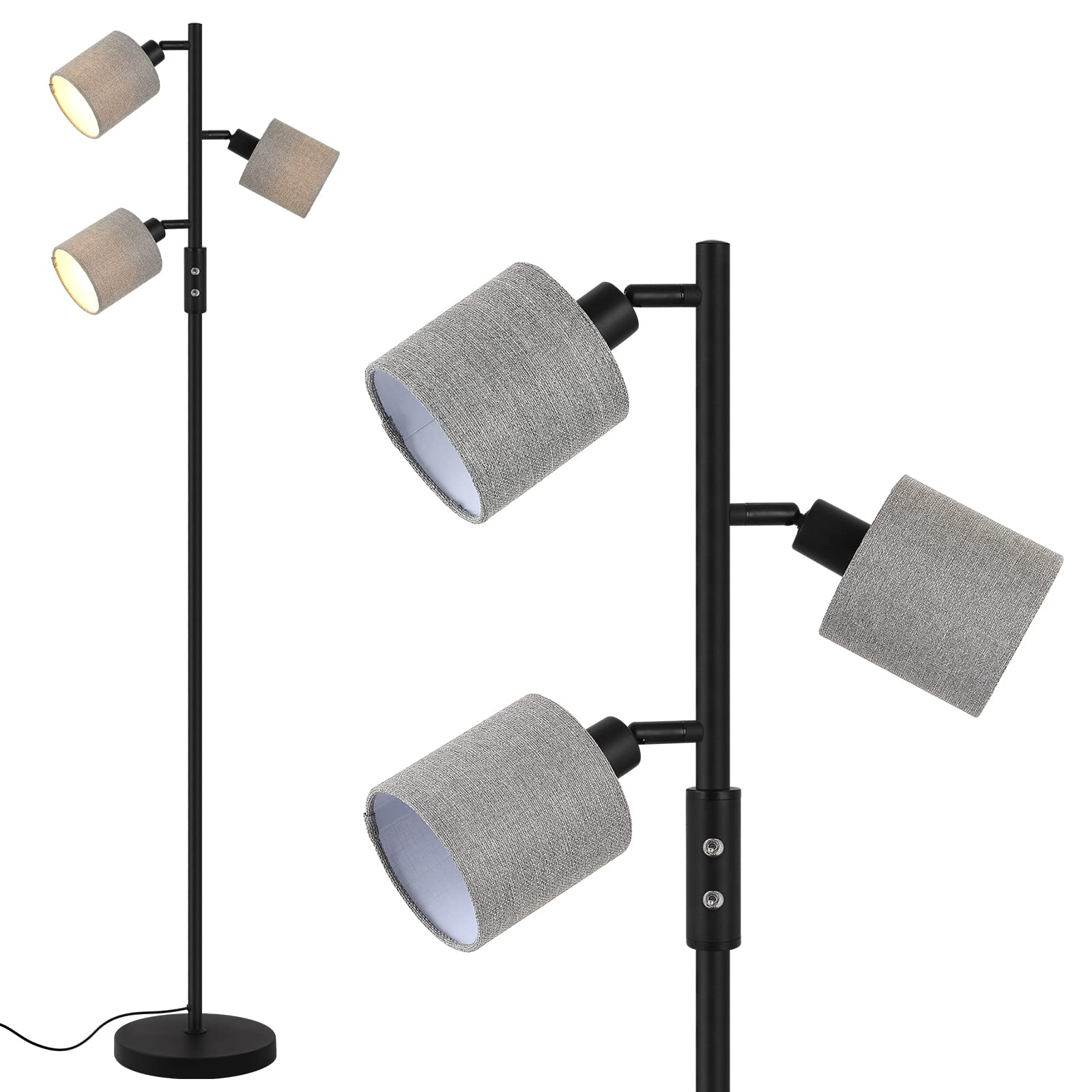 BoostArea Floor Lamps for Living Room, 3 Color Temperature, 3-Light Tree Standing Lamp, Minimalist Floor Lamp with Grey Lamp Sha