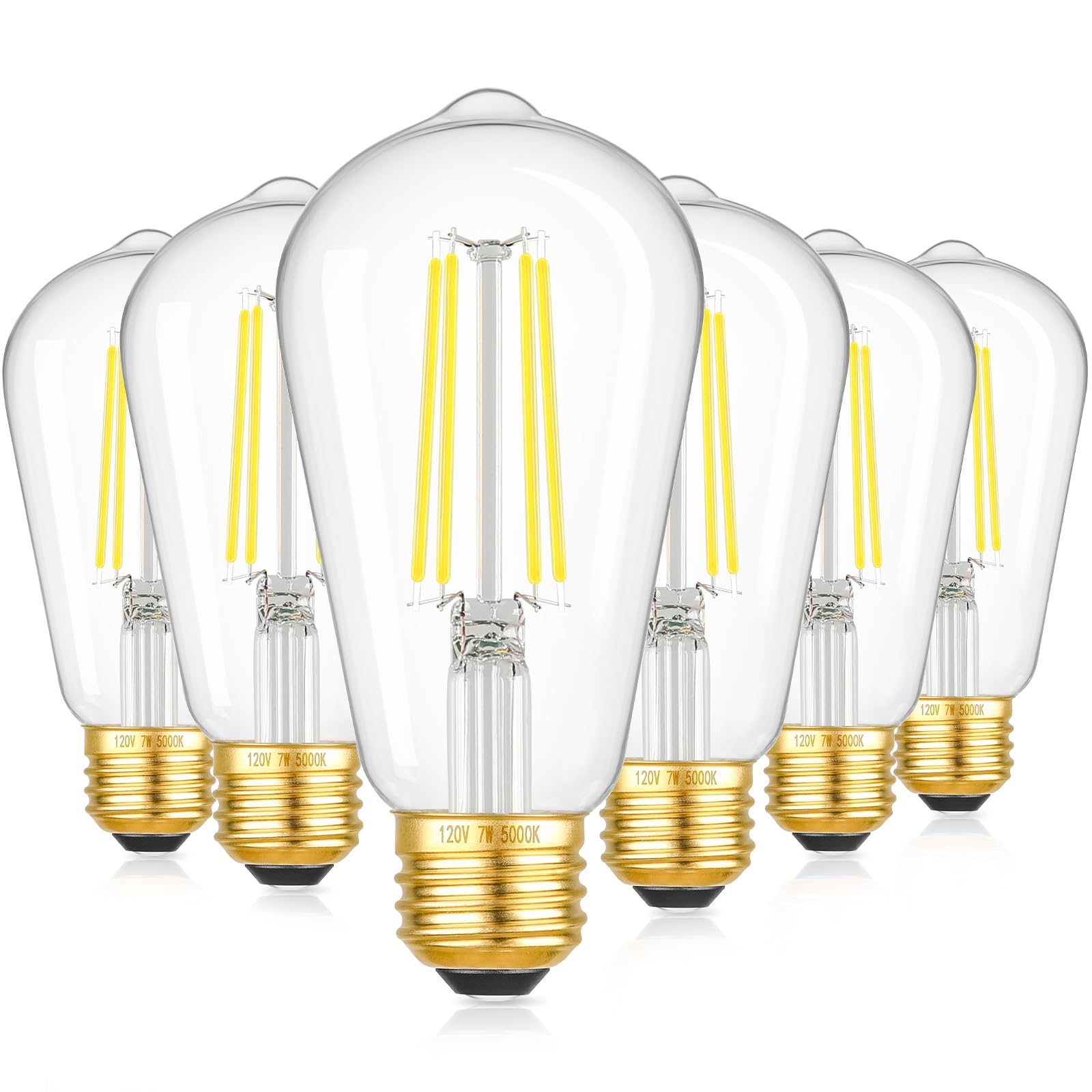 6-Pack 7W Dimmable Led Light Bulbs, 60Watt Equivalent Edison Bulbs, 900Lm Ultra Bright Led Bulbs, 5000K Daylight White, St58 Vin