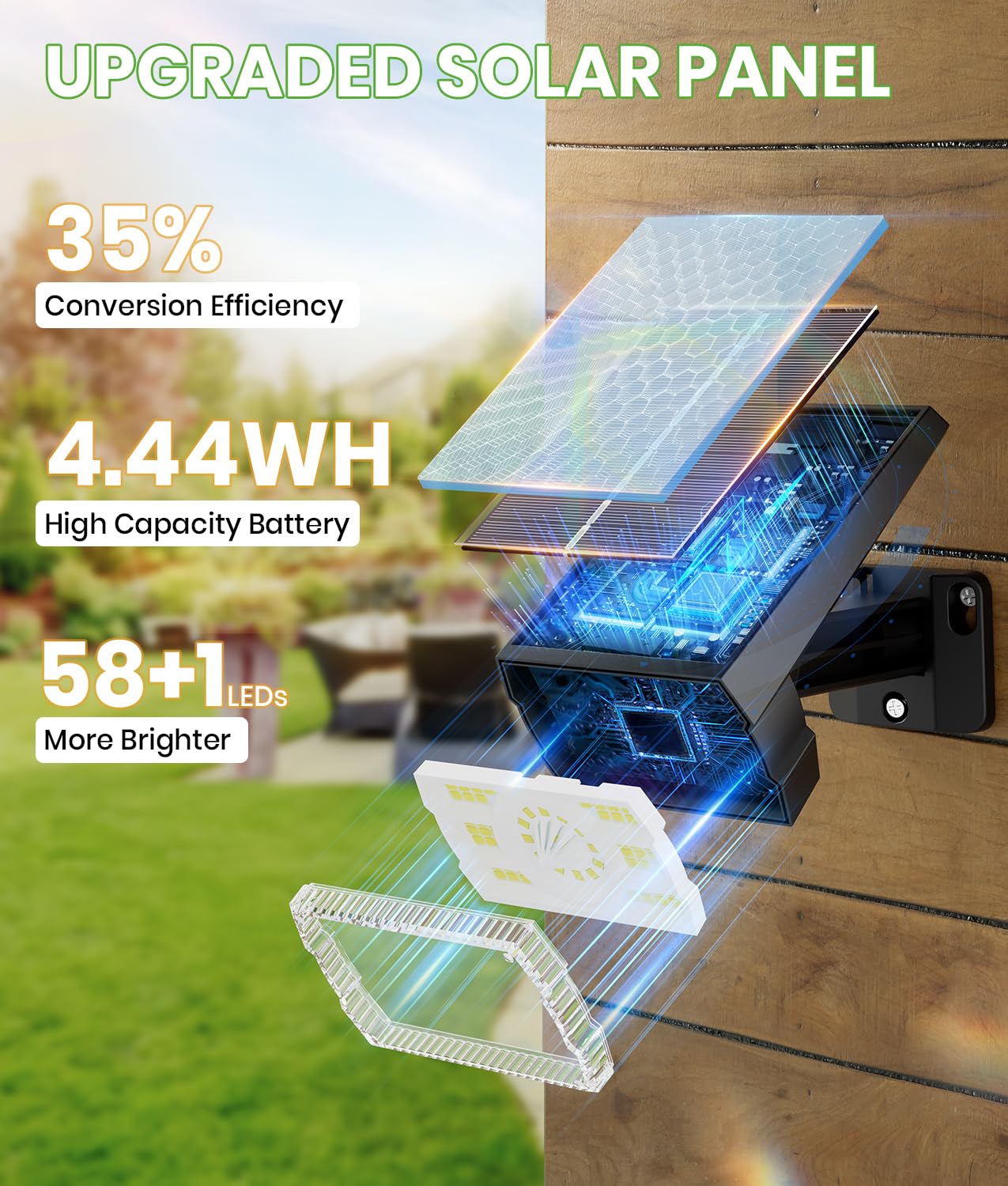 BITPOTT Solar Spot Lights, 58 LED, 8 Color Modes, Waterproof IP67, 2-in-1 Wall Light, 4 Pack, Multicolor