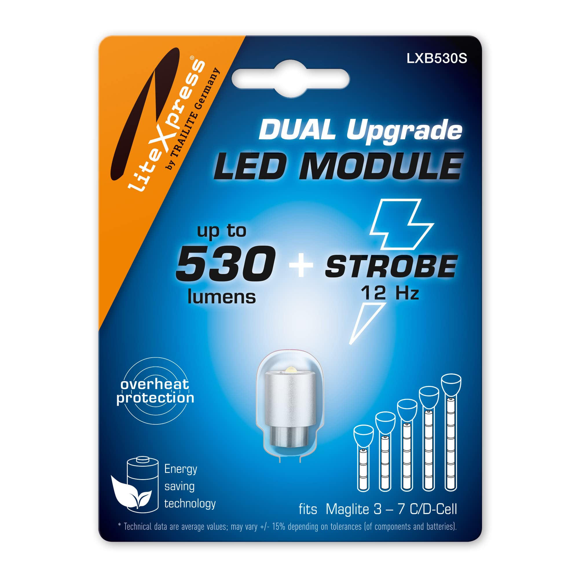 LiteXpress LED Upgrade Module LXB530S for Maglite Dual Mode 530 Lumen + 12 Hz Stobe/Flashing Mode for 3-7 C/D-Cell Maglite, DO N