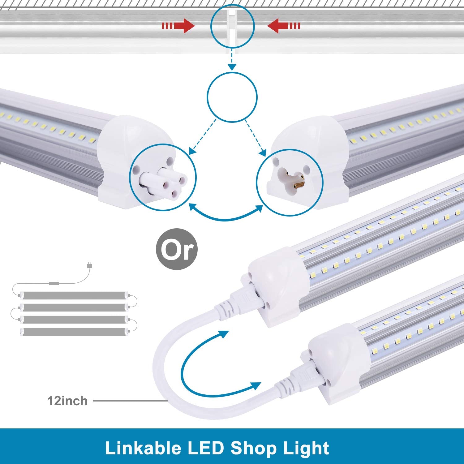 Ligheart 8Ft Led Shop Light Fixture,Integrate T8 Linkable Shop Lights,Plug And Play,100W 6000K,Fluorescent Tube Lamp Replacement