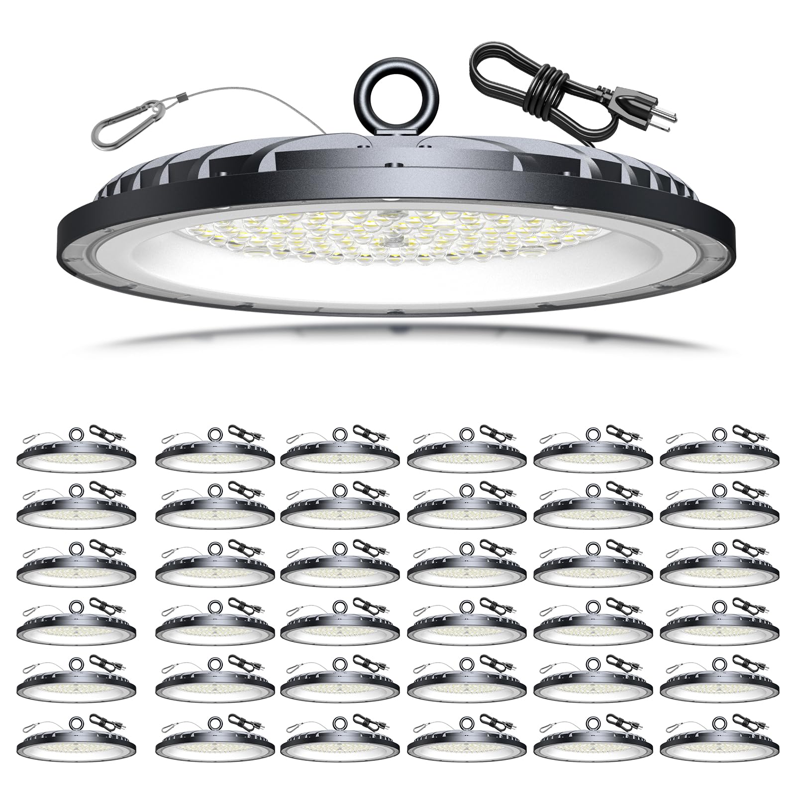 AIKVSXER 36 Pack 200W UFO LED High Bay Light, 30000LM 6000K Daylight LED Shop Lights, IP65 Waterproof Commercial Bay Lighting wi