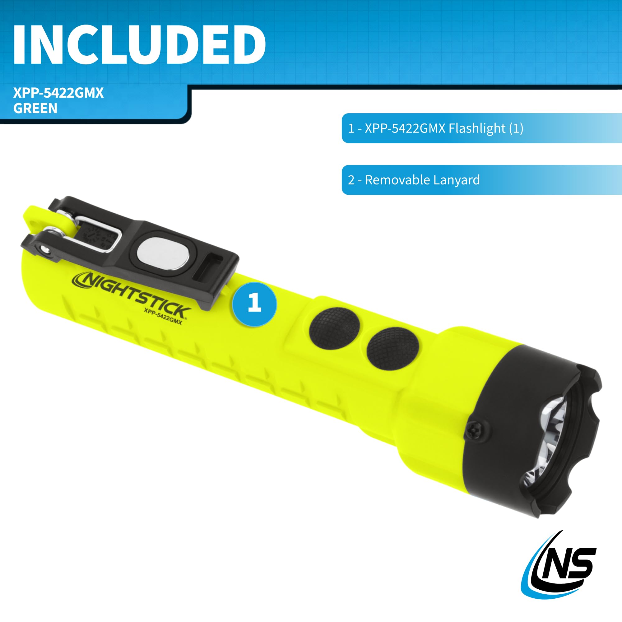 Nightstick X-Series Dual-Light Flashlight, Xpp-5422Gmx, Intrinsically Safe, Medium, Polymer, Green/Black