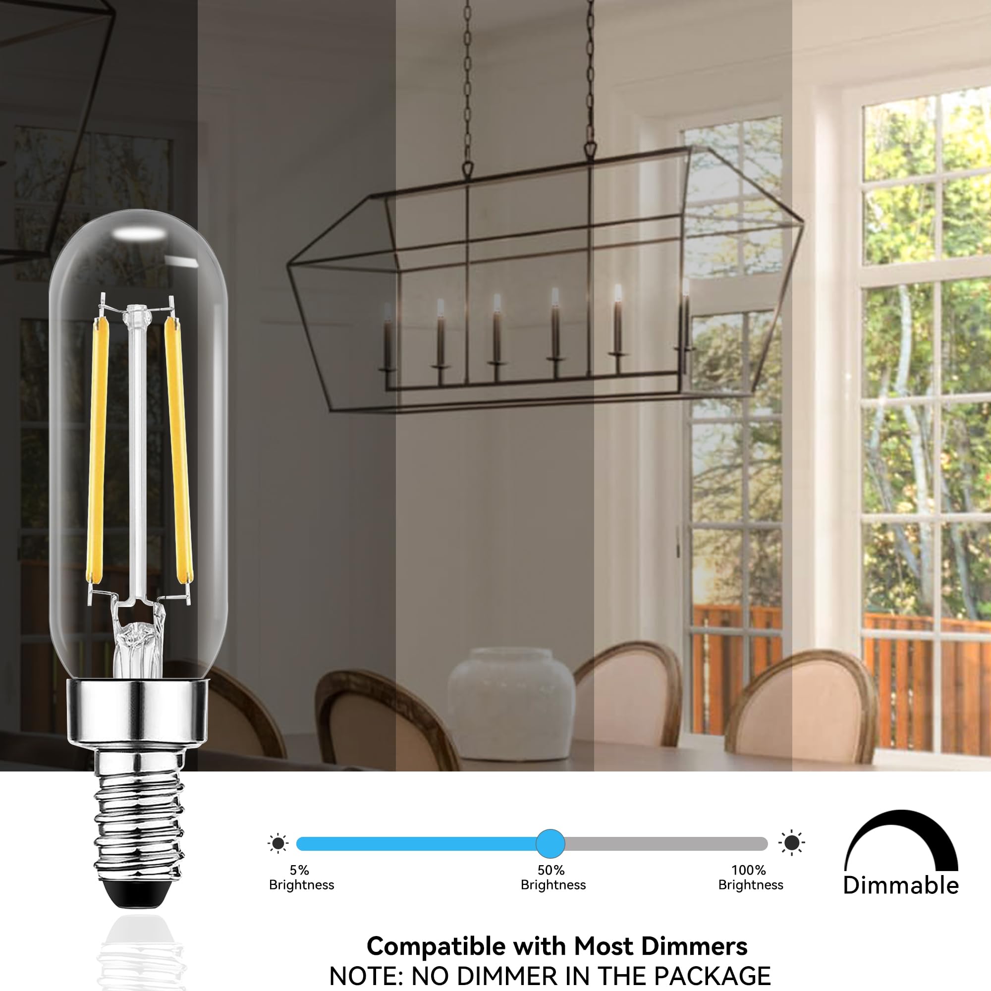 Tjoy E12 T6 Candelabra Led Bulbs, Dimmable 5.5W Equivalent 60W 2700K Soft Warm White, Small Base Clear Light Bulb, Vintage Ediso