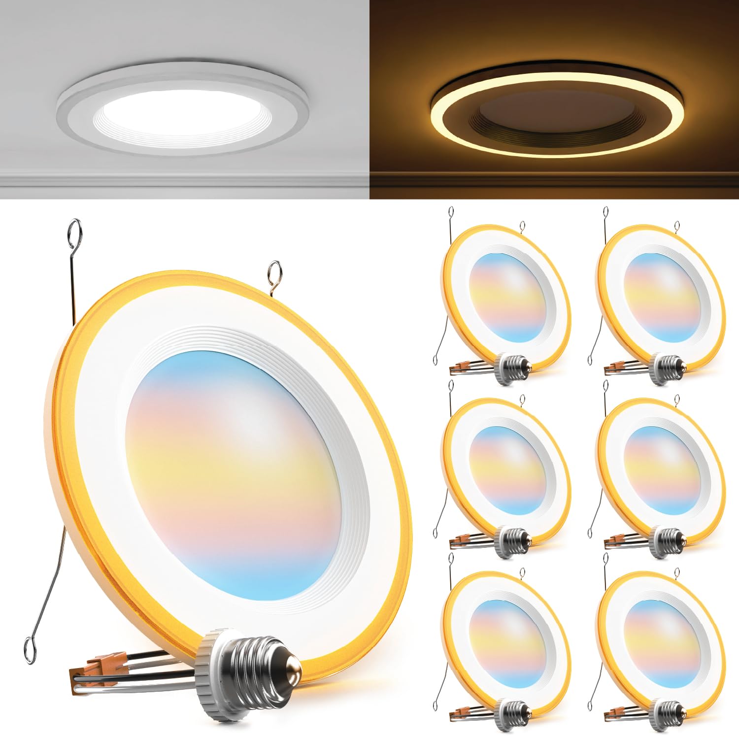 Sunco 10 Pack 6 Inch LED Recessed Lighting Retrofit with Night Light, 2700K/3000K/4000K/5000K/6000K Selectable, Dimmable Can Lig