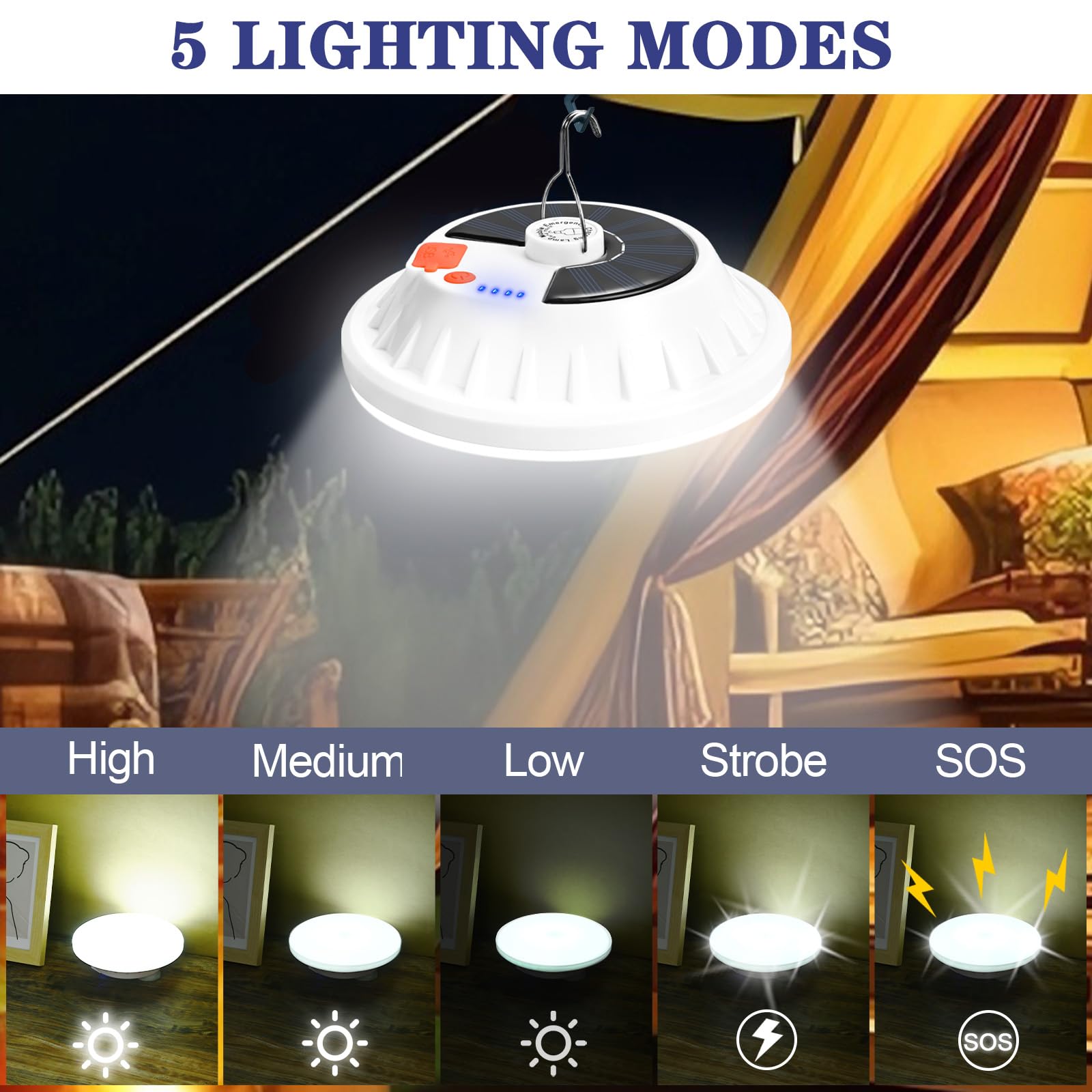 Lembopo 2 Pack Solar Camping Lantern with Remote 4000LM Rechargeable Hanging Light Portable LED Camping Lights IPX4 Waterproof T