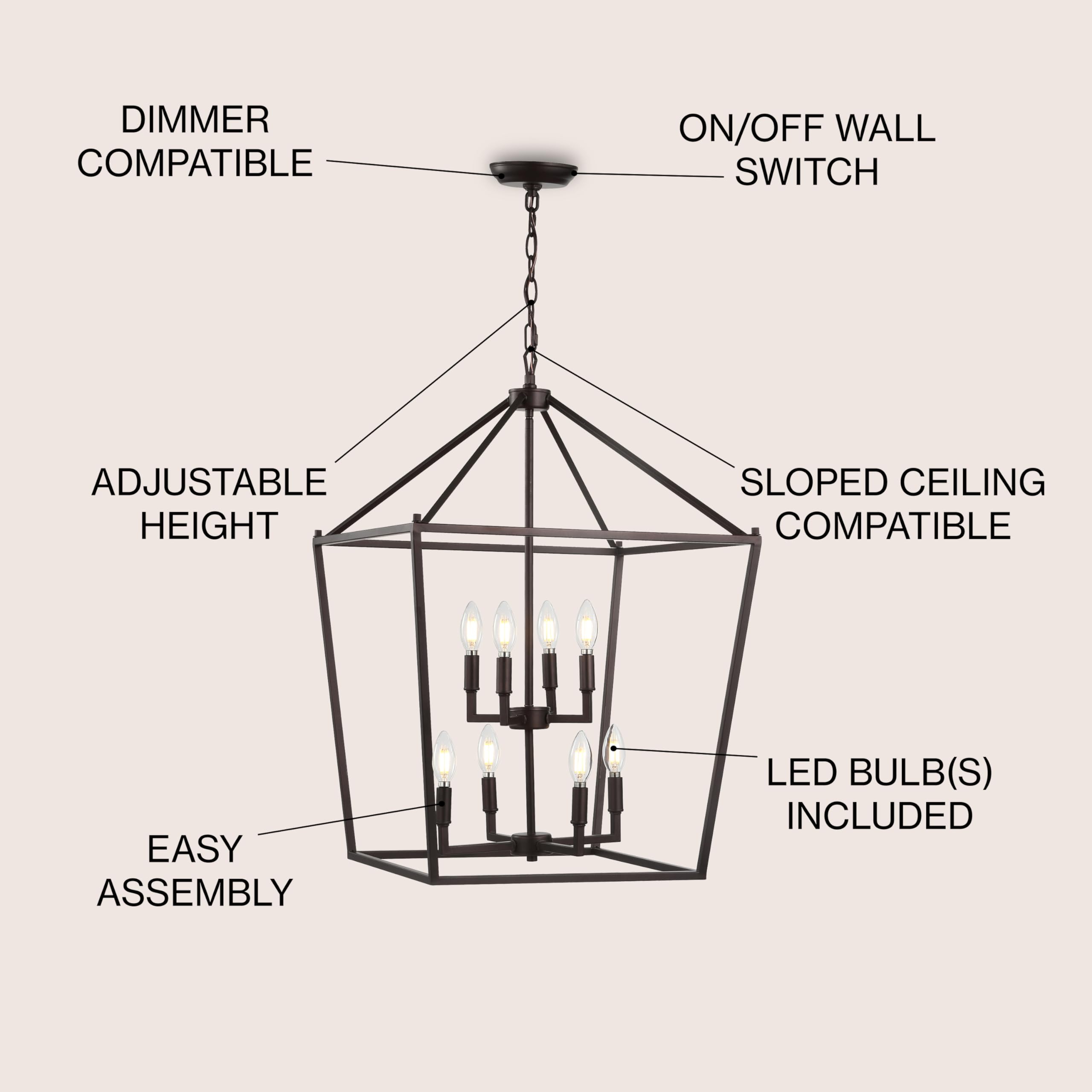 Jonathan Y Pagoda Lantern Pendant Light, Dimmable Metal, 20 In, Oil Rubbed Bronze, Model Jyl7438A, Classic Traditional Style