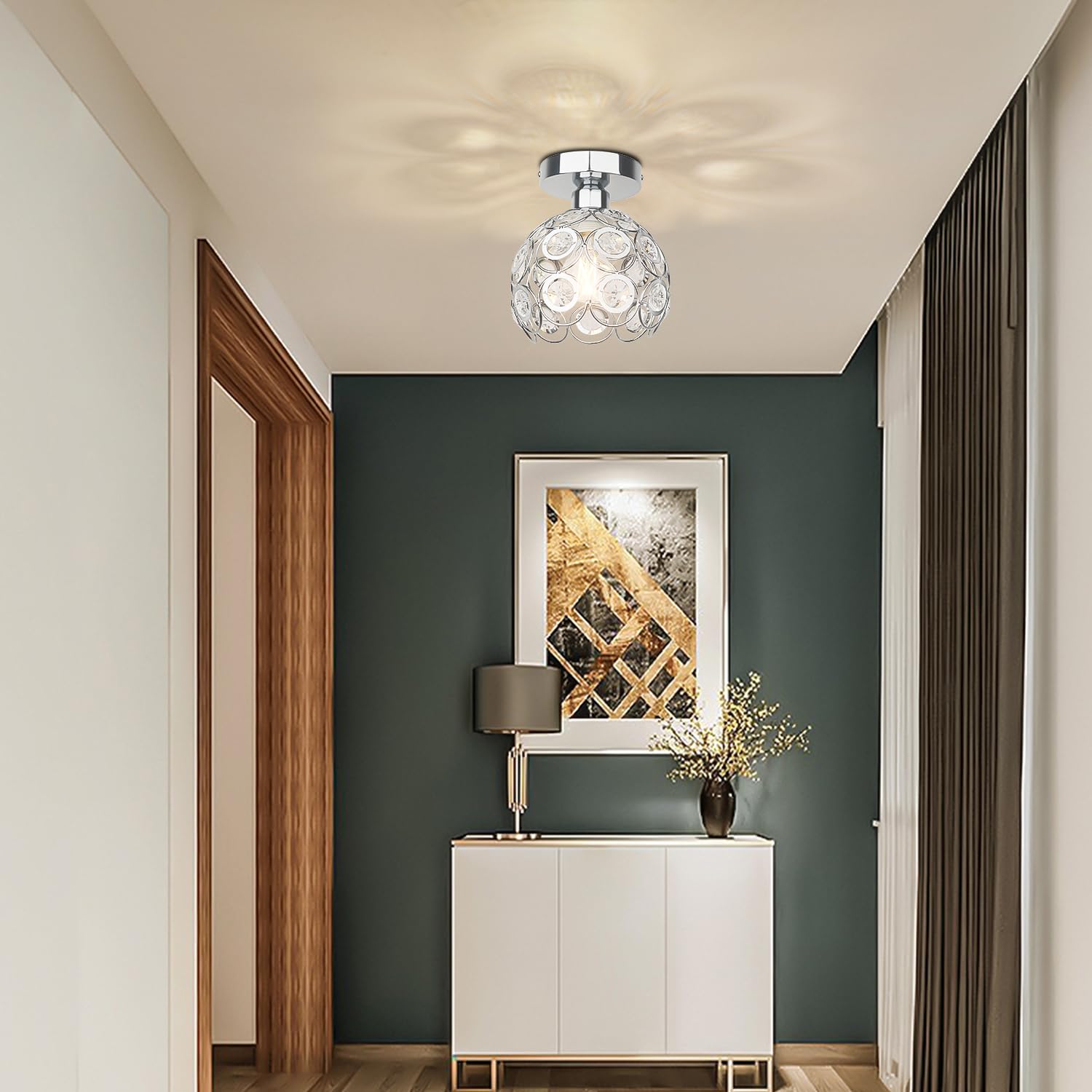 TISLYCO Semi Flush Mount Ceiling Light Fixture, Crystal Mini Chandelier, 7.7inx4.7in, Silver