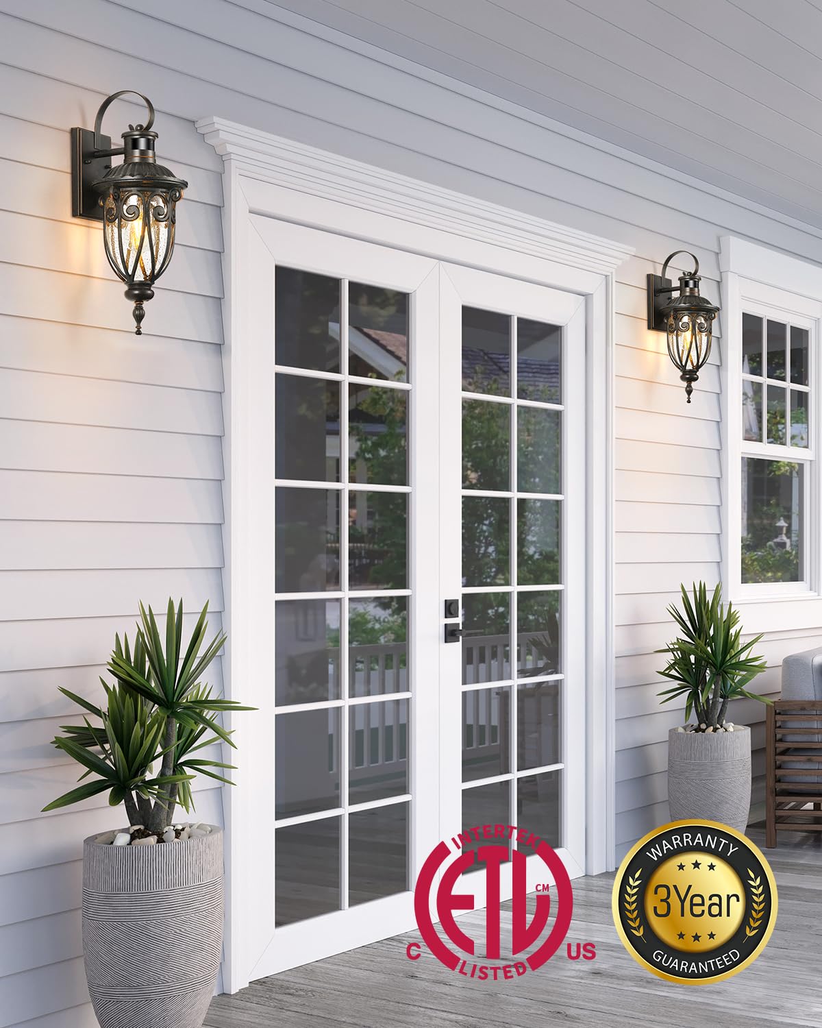 Vianis Motion Sensor Outdoor Lights, Dusk To Dawn Outdoor Motion Sensor Light, 2 Pack Exterior Lighting Fixtures With Seed Glass