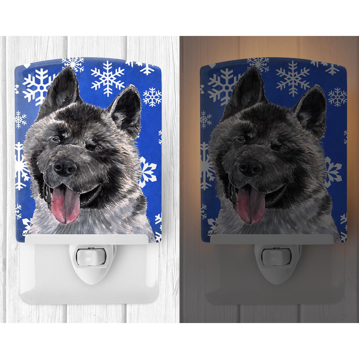 Carolines Treasures Ceramic Night Light, Akita Winter Snowflakes, UL-Certified, 6x4x3in, Multicolor, Model SC9481CNL