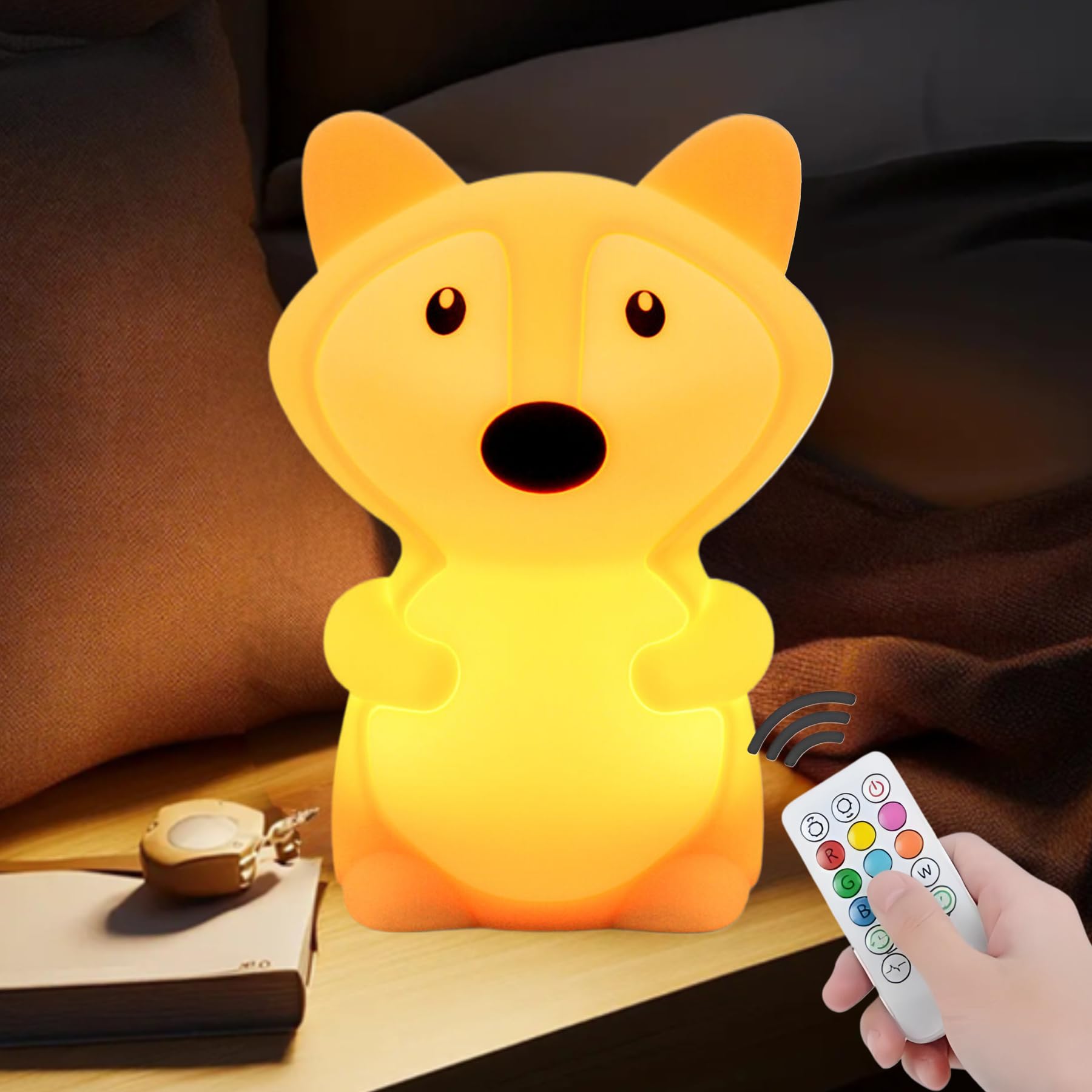 xinjinhju Large Size Fox Night Lights for Kids Animal Bedside Lamps, Decorative Lights, Mood Light, Soft Light, Portable Color C
