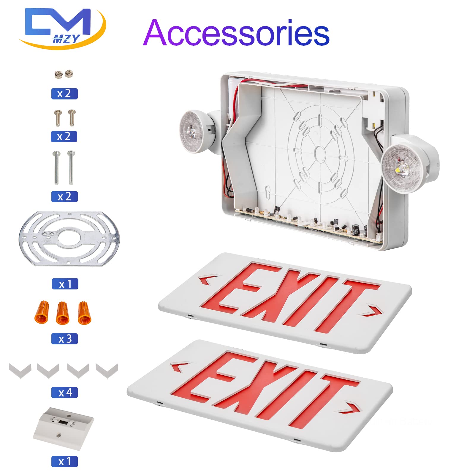 CM MZY Red Emergency Light, 2 Pack, Battery Backup, UL Certified, Plastic, AC 120/277V