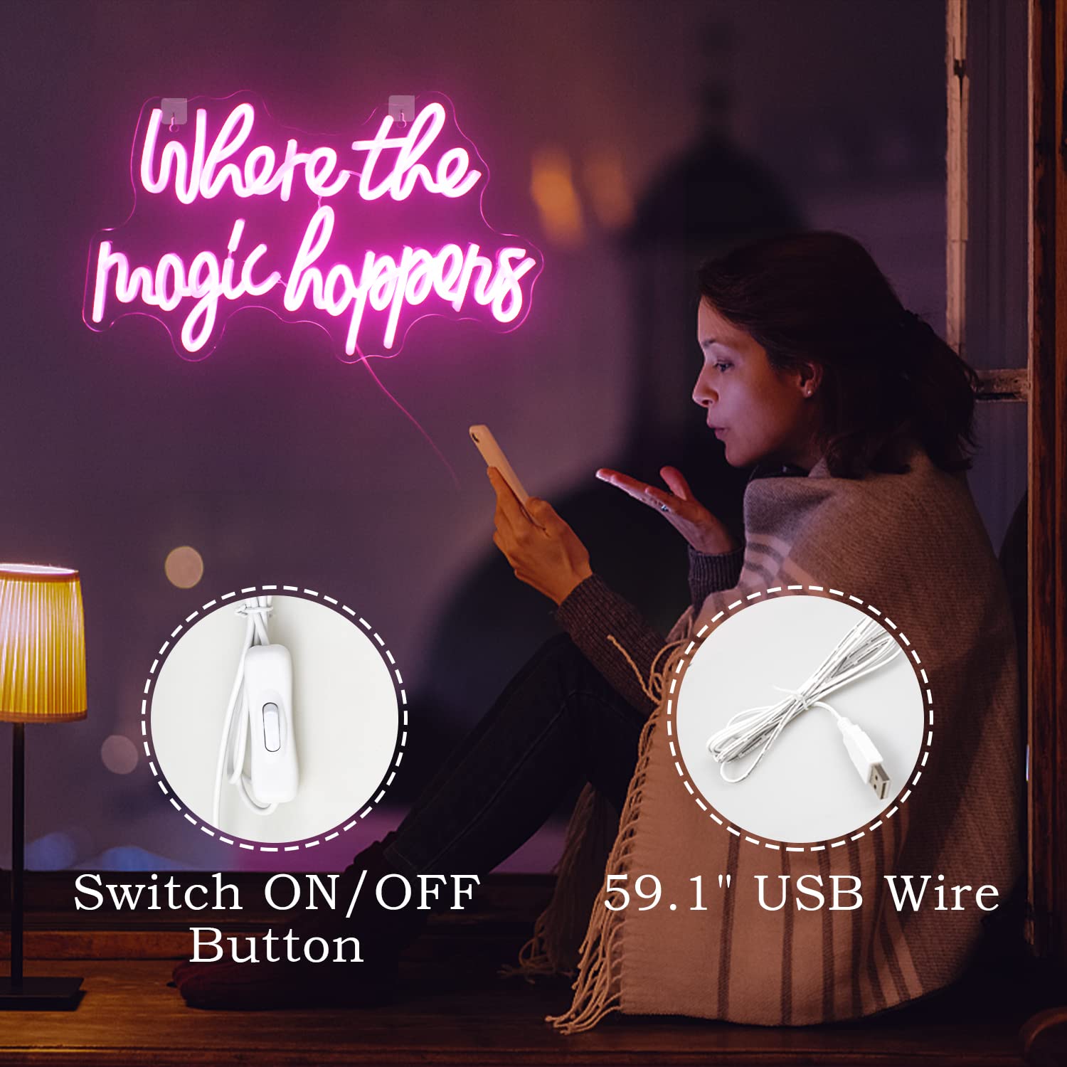 FAXFSIGN Neon Sign - Pink LED Light for Wall Decor, 43 x 25 cm, USB Powered, Indoor Use, Perfect for Bedroom, Salon, Wedding, and Parties