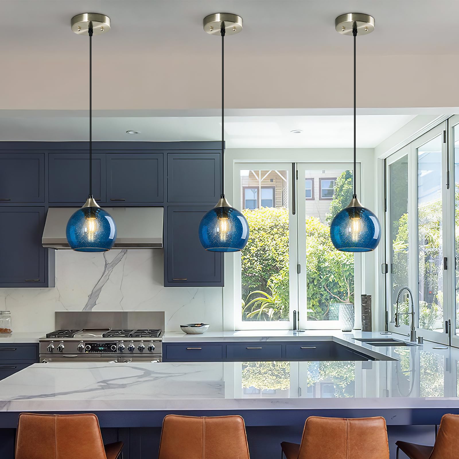 Lbsqj Blue Glass Pendant Lights Kitchen Island Lighting Globe Pendant Light Fixtures Modern Pendant Lighting For Kitchen Island Bedroom Living Dining Room Light Fixture(5.9In  1-Pack)