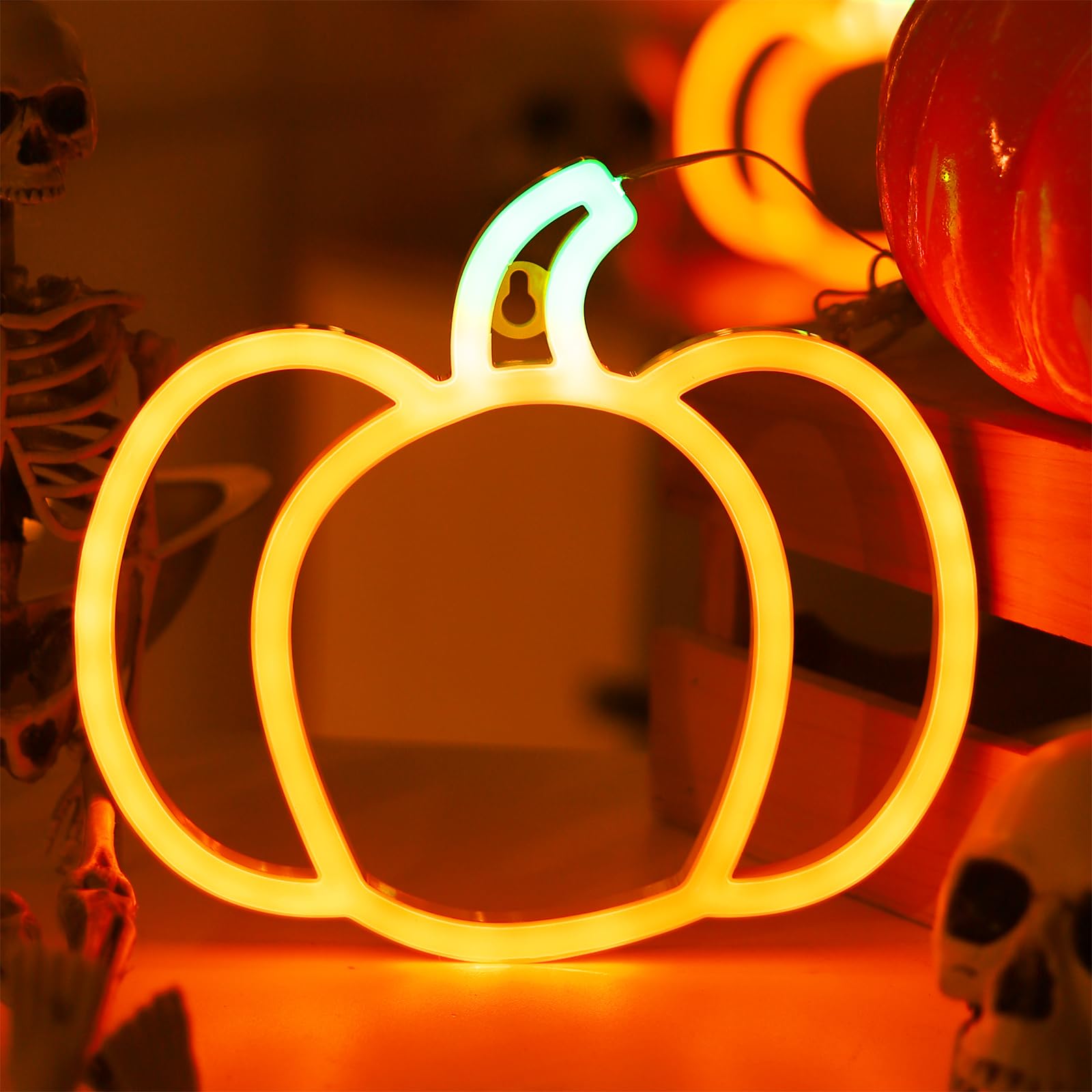 Fall Decor Thanksgiving Window Decorations Indoor Lights for Home, Pumpkin Neon Signs, Battery Operated or USB, Cute Vintage Orange Green Fall Lights for Table, Room, Bedroom, Wall, Kitchen, Mental