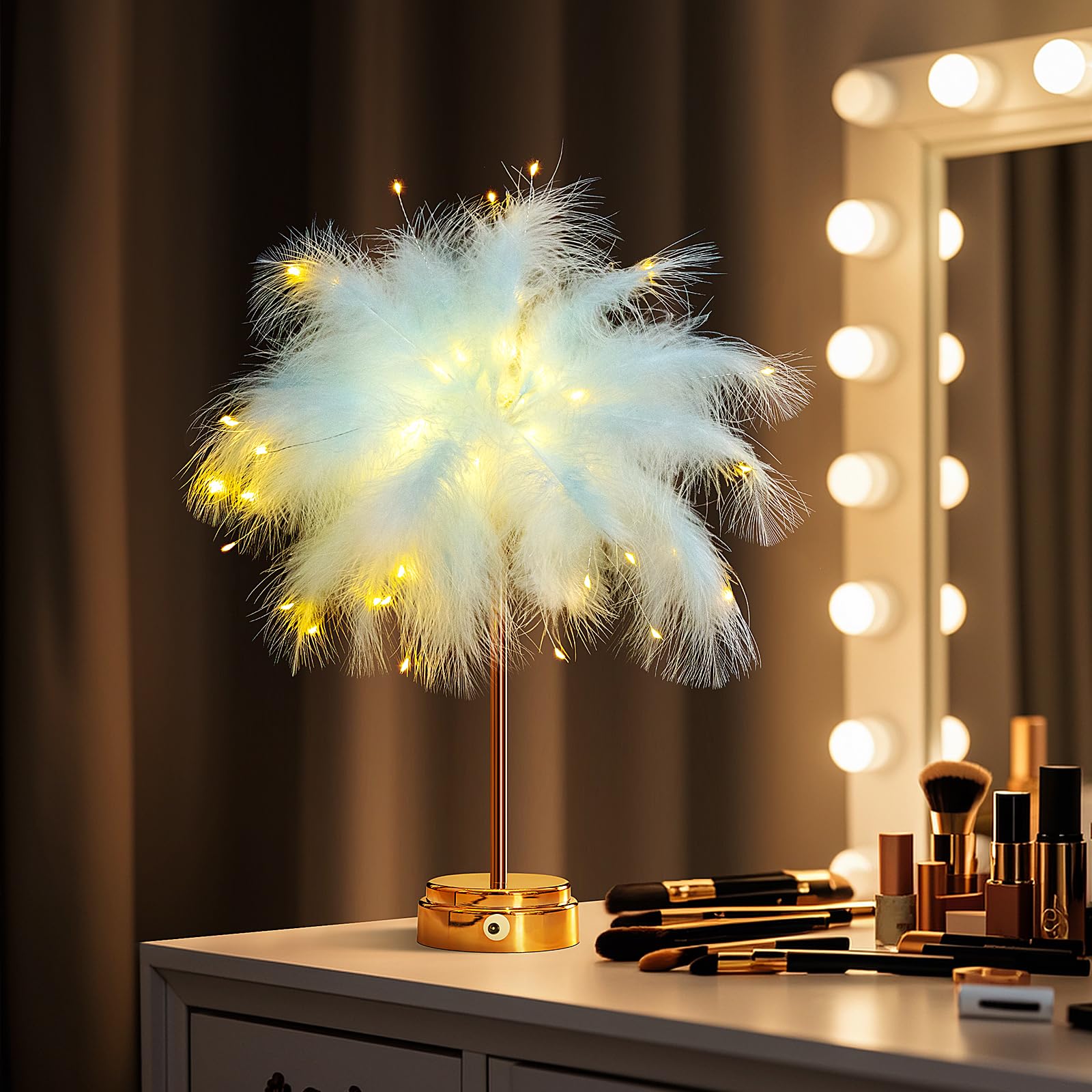 Bdusxyz Asterose Blue Feather Lamp - Led Atmosphere Feather Night Lights Bedside Lamps For Mother, Girlfriend Home Girl Room Wed