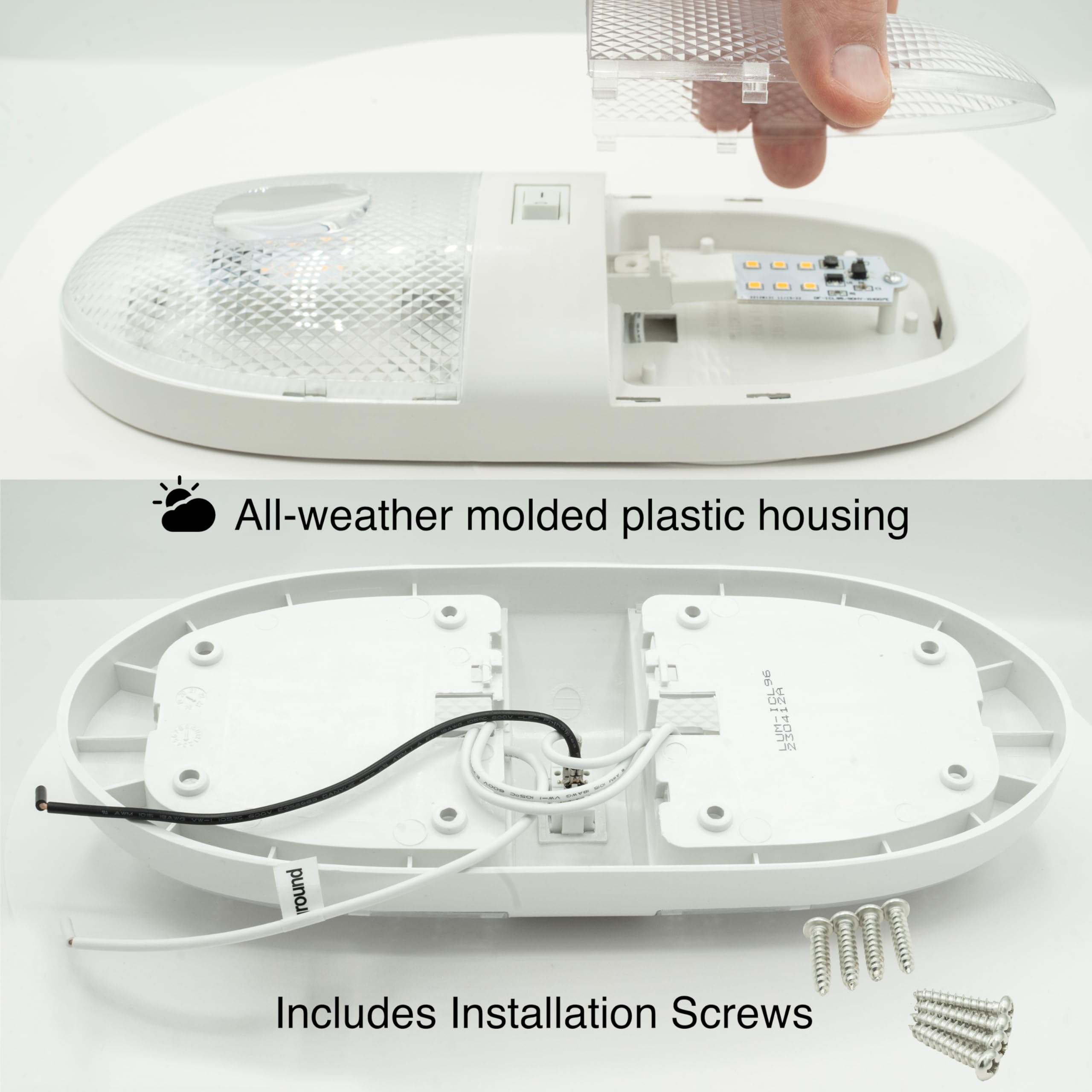 Lumitronics RV 12V Double LED Ceiling Dome Light with On/Off Switch - Removable Lenses, 1-Pack