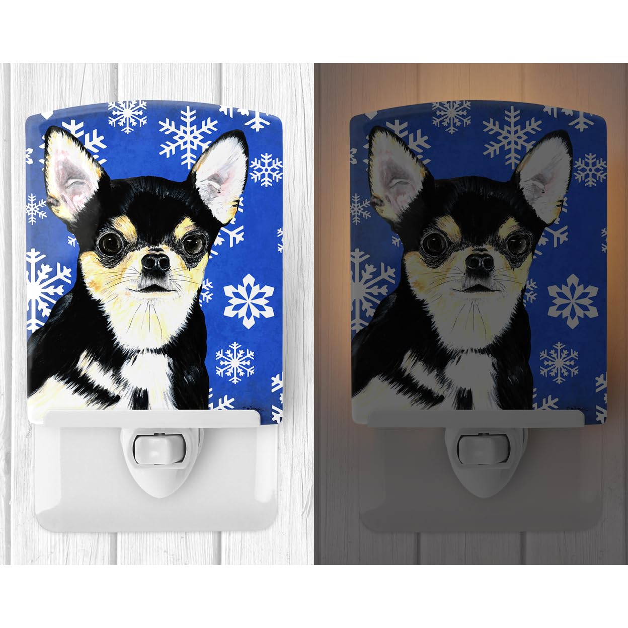 Carolines Treasures Ceramic Night Light, Chihuahua Winter Snowflakes, UL-Certified, 6x4x3in, Multicolor, Model SC9399CNL