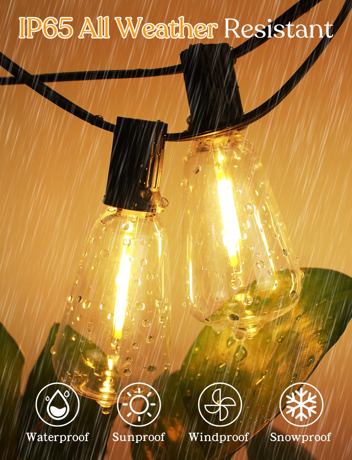 GHUSTAR LED Outdoor String Lights 200FT Vintage Edison Bulbs Waterproof Black Plug in CMC-O781