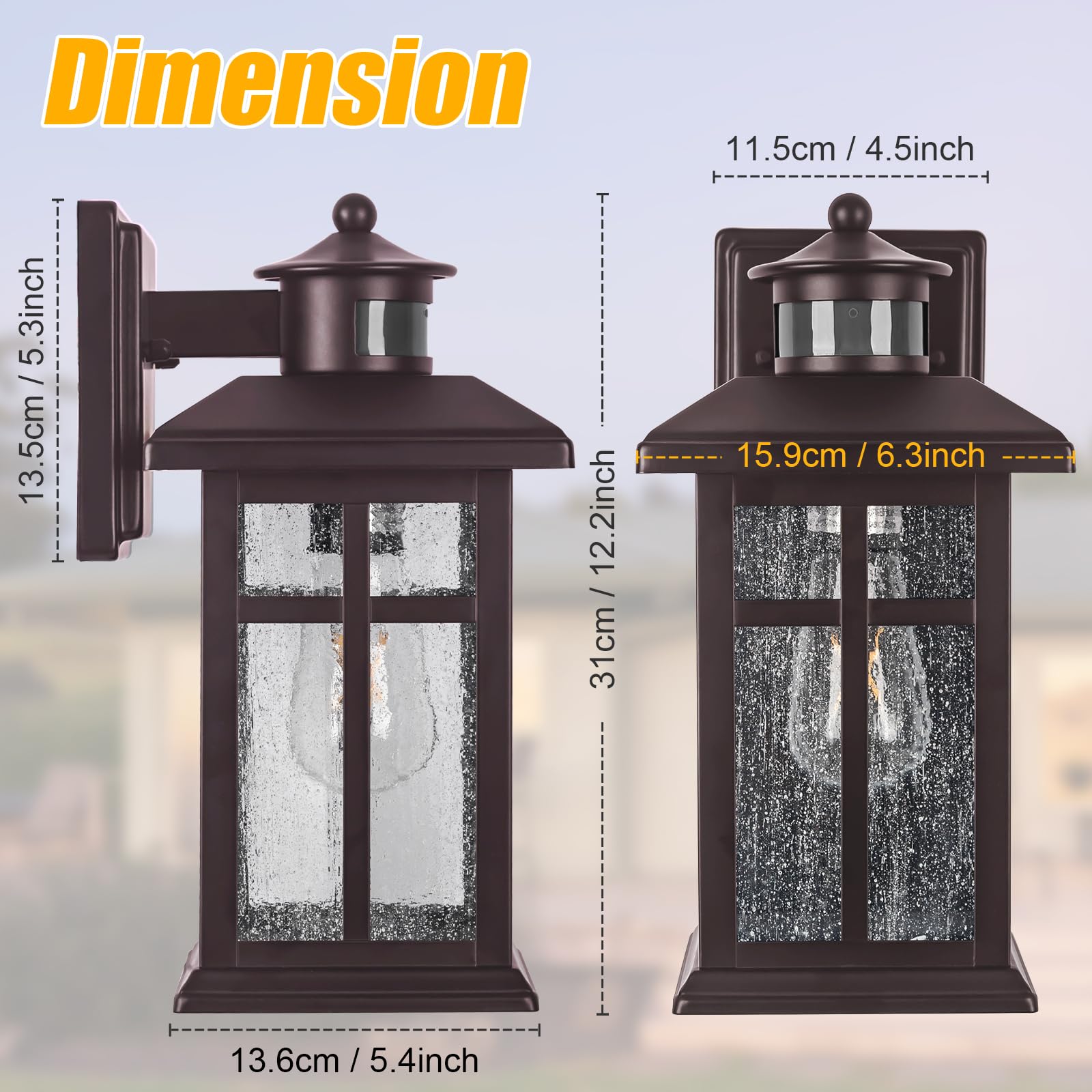 2 Packs Motion Sensor Outdoor Lights- Outdoor Porch Lights Light Fixtures Motion Sensor Bronze, Porch Lights Outdoor Bronze, Ext